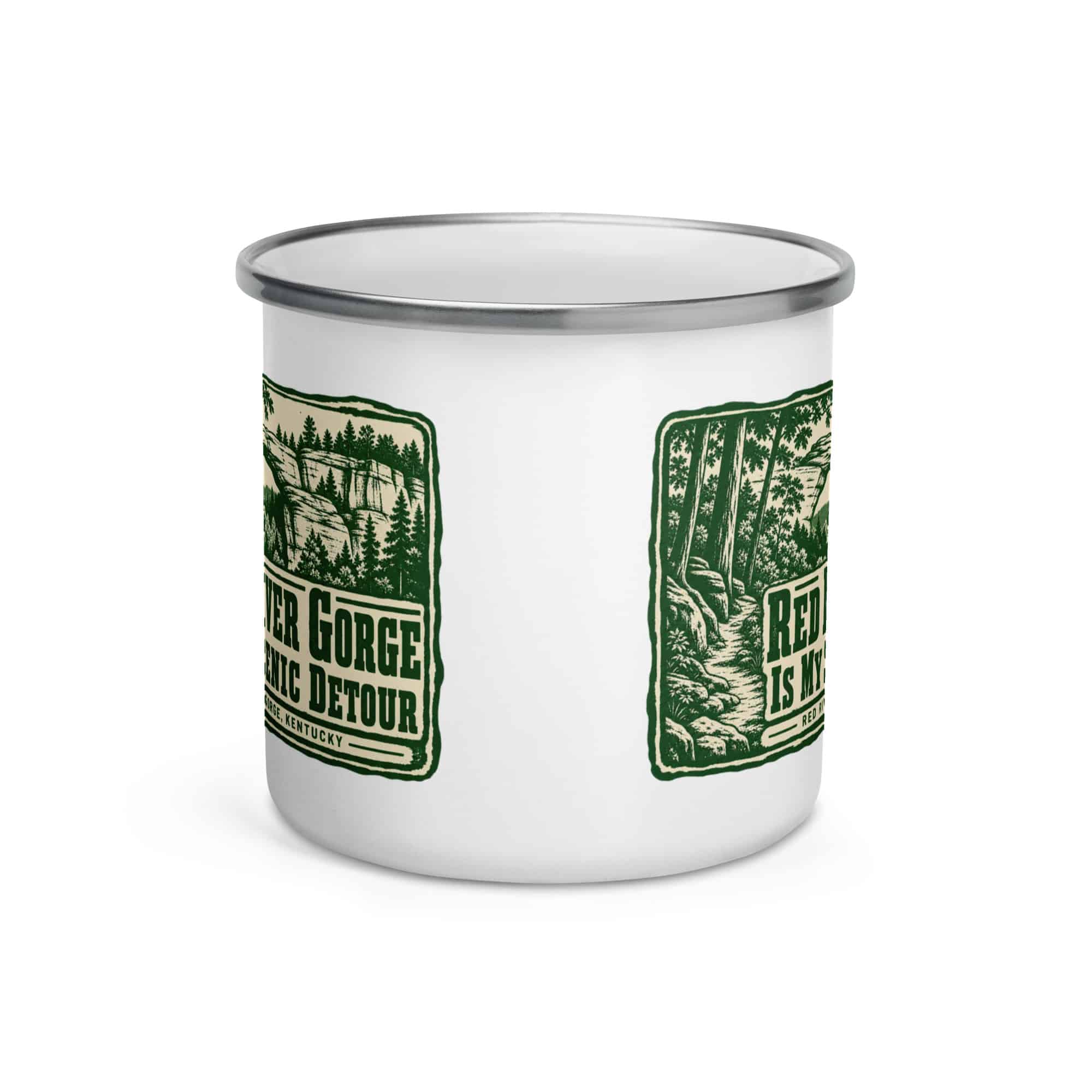 Red River Gorge Enamel Camp Mug: Red River Gorge Is My Scenic Detour, Forest Ink Stamp
