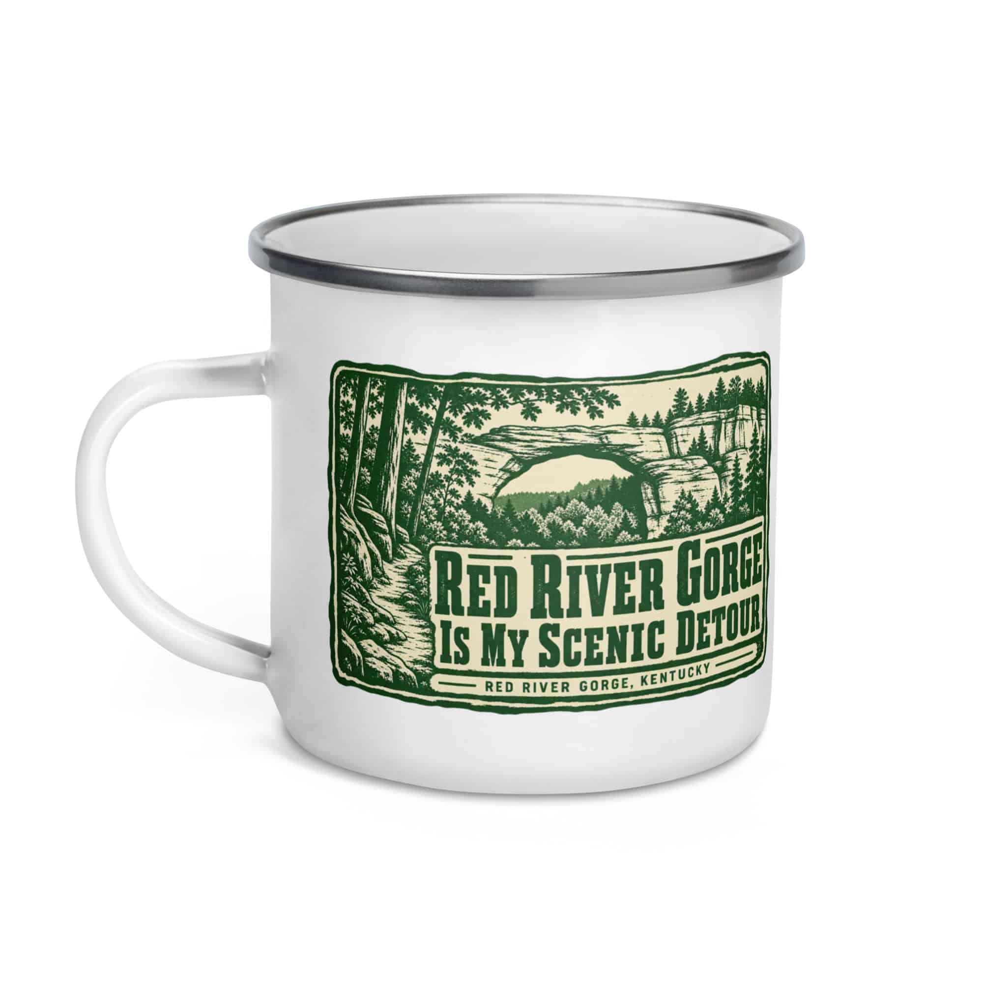 Red River Gorge Enamel Camp Mug: Red River Gorge Is My Scenic Detour, Forest Ink Stamp