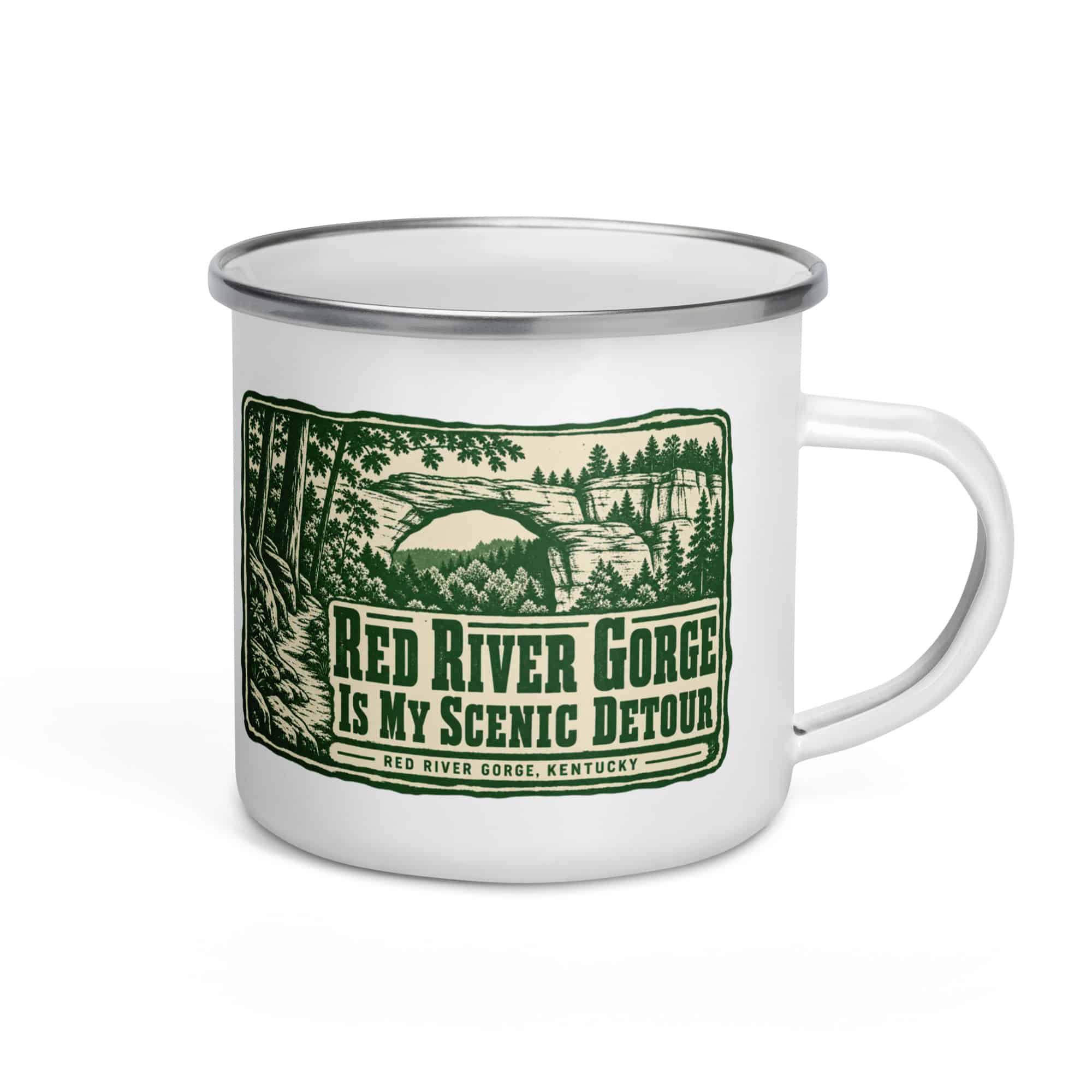 Red River Gorge Enamel Camp Mug: Red River Gorge Is My Scenic Detour, Forest Ink Stamp
