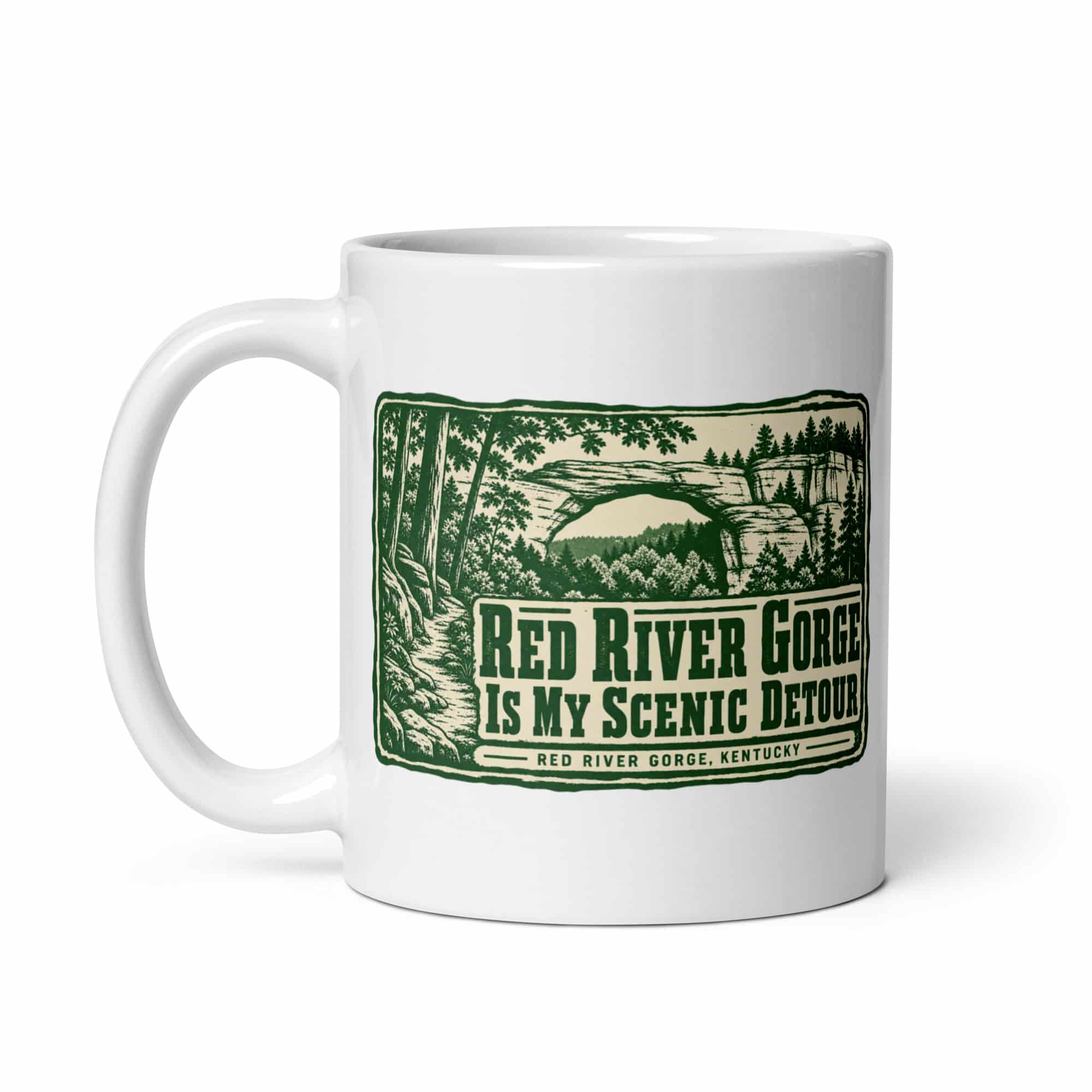 Red River Gorge White Ceramic Coffee Mug: Red River Gorge Is My Scenic Detour, Forest Ink Stamp
