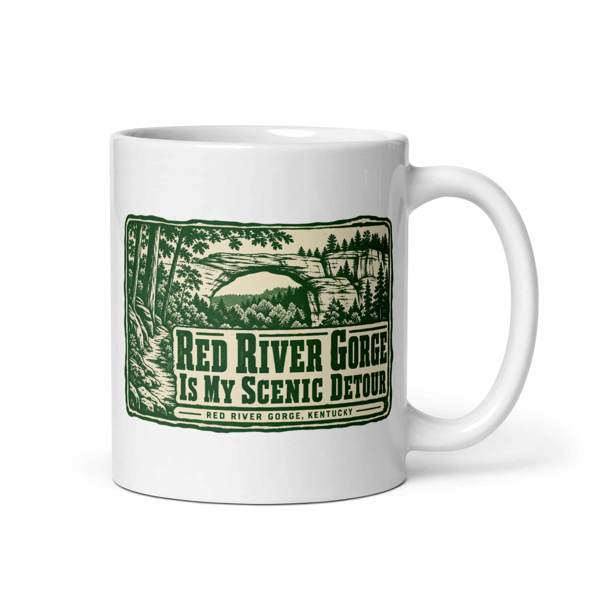 Red River Gorge White Ceramic Coffee Mug: Red River Gorge Is My Scenic Detour, Forest Ink Stamp