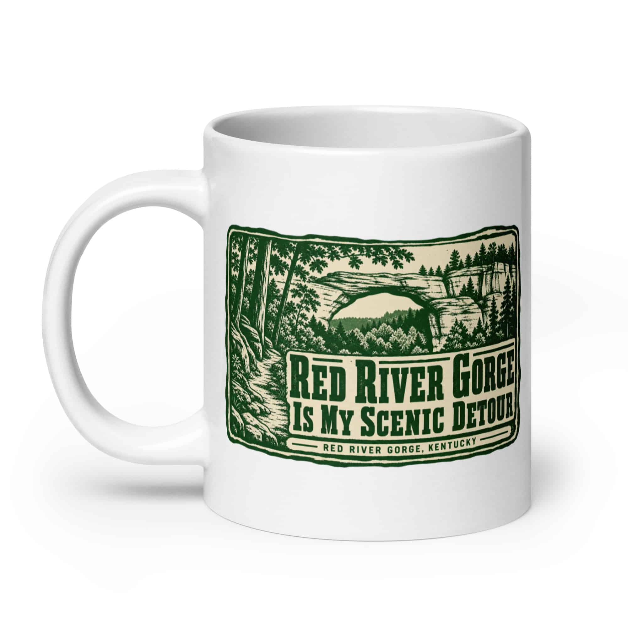 Red River Gorge White Ceramic Coffee Mug: Red River Gorge Is My Scenic Detour, Forest Ink Stamp