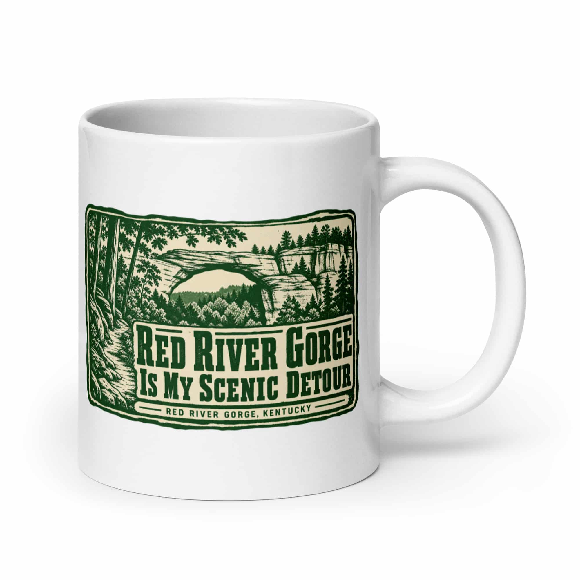 Red River Gorge White Ceramic Coffee Mug: Red River Gorge Is My Scenic Detour, Forest Ink Stamp