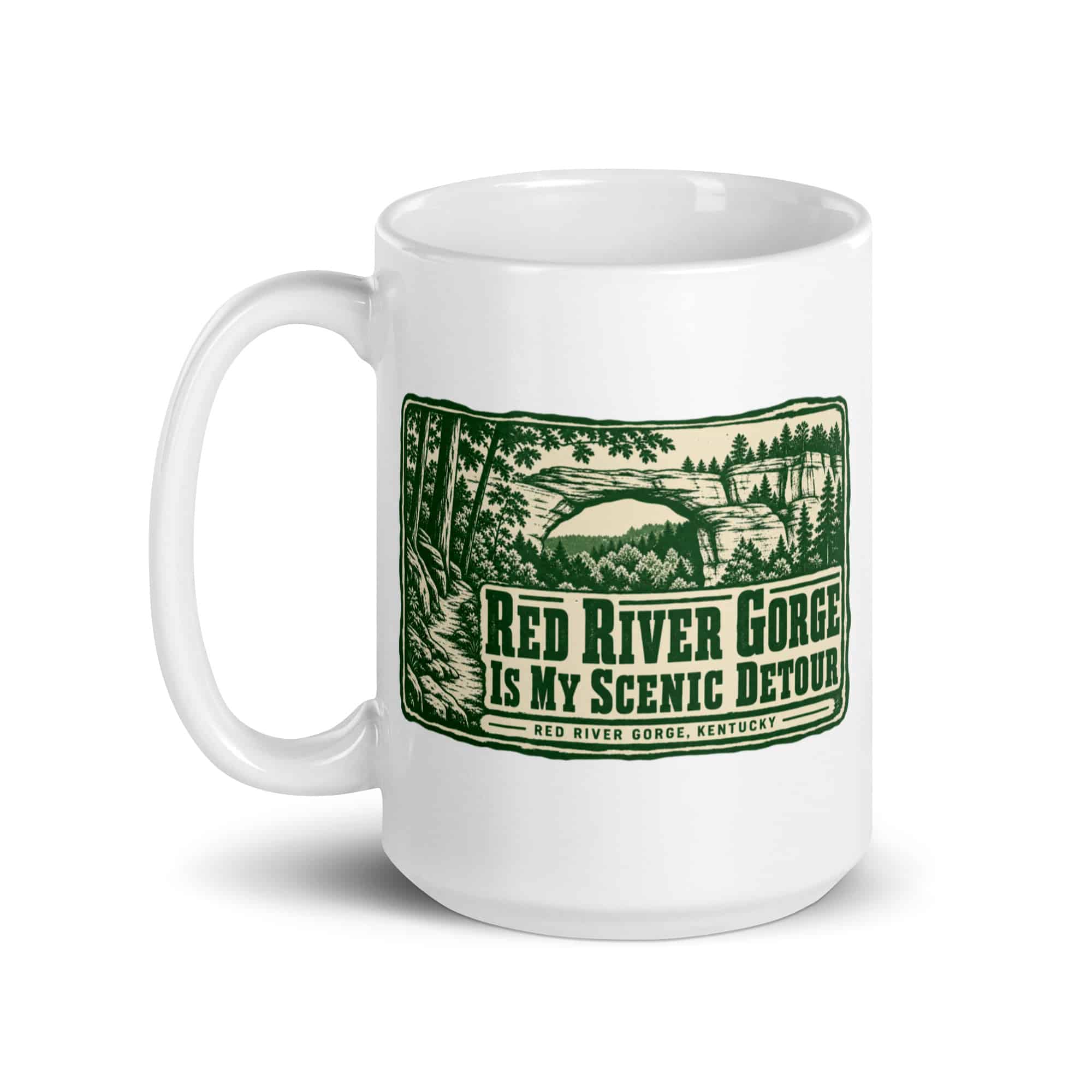 Red River Gorge White Ceramic Coffee Mug: Red River Gorge Is My Scenic Detour, Forest Ink Stamp