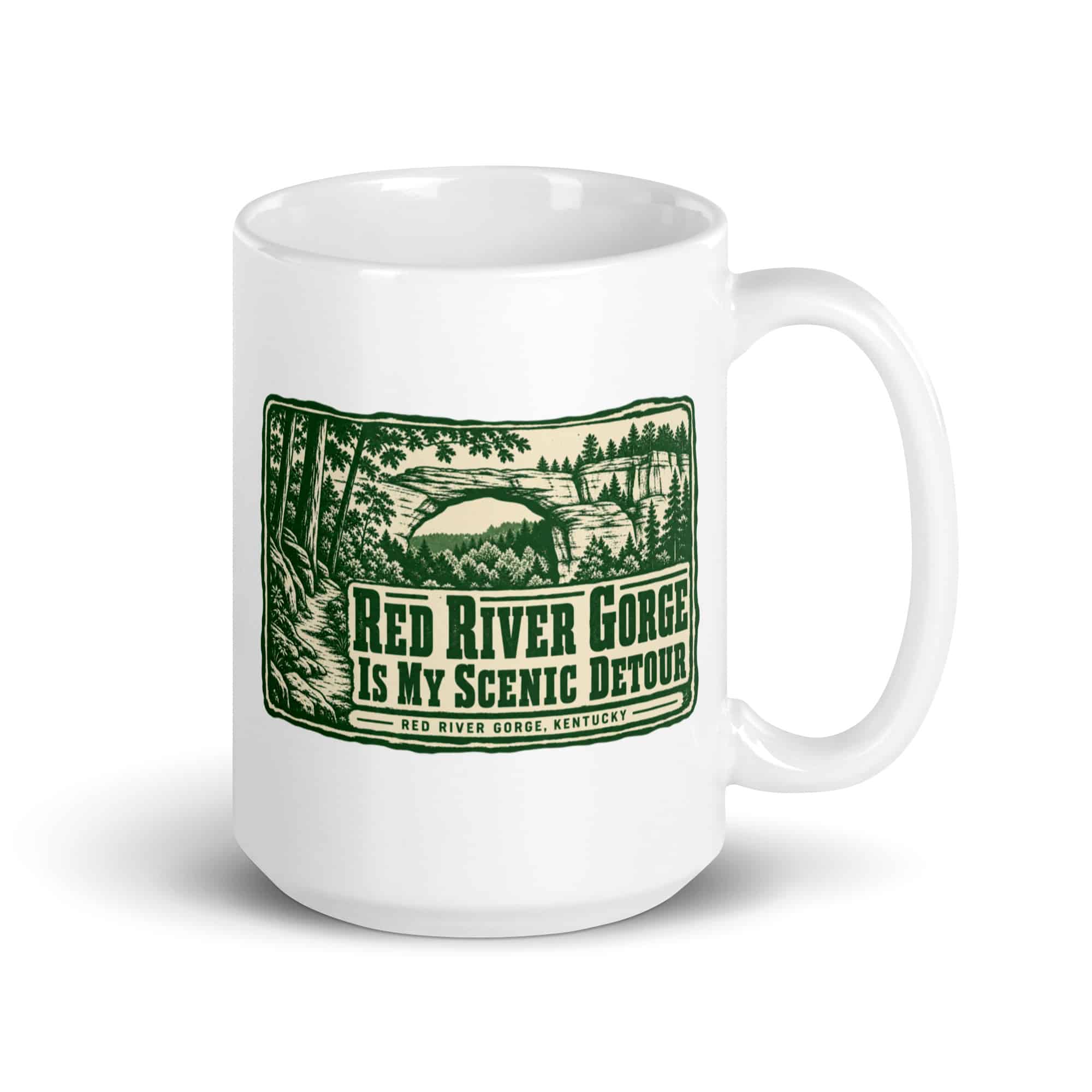 Red River Gorge White Ceramic Coffee Mug: Red River Gorge Is My Scenic Detour, Forest Ink Stamp