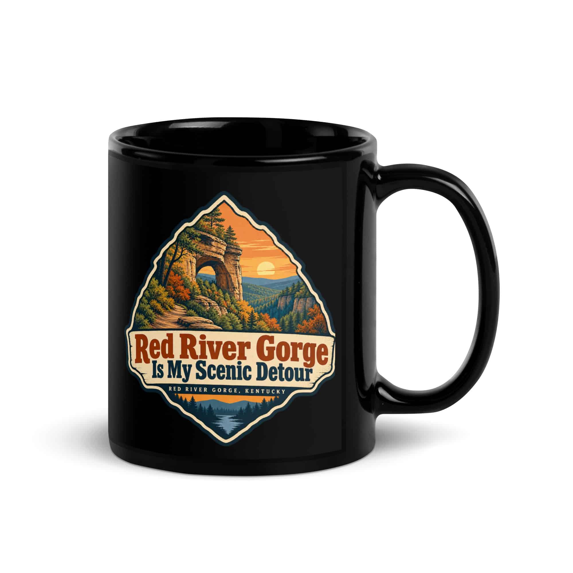 Red River Gorge Black Coffee Mug: Red River Gorge Is My Scenic Detour, Scenic Shield Badge
