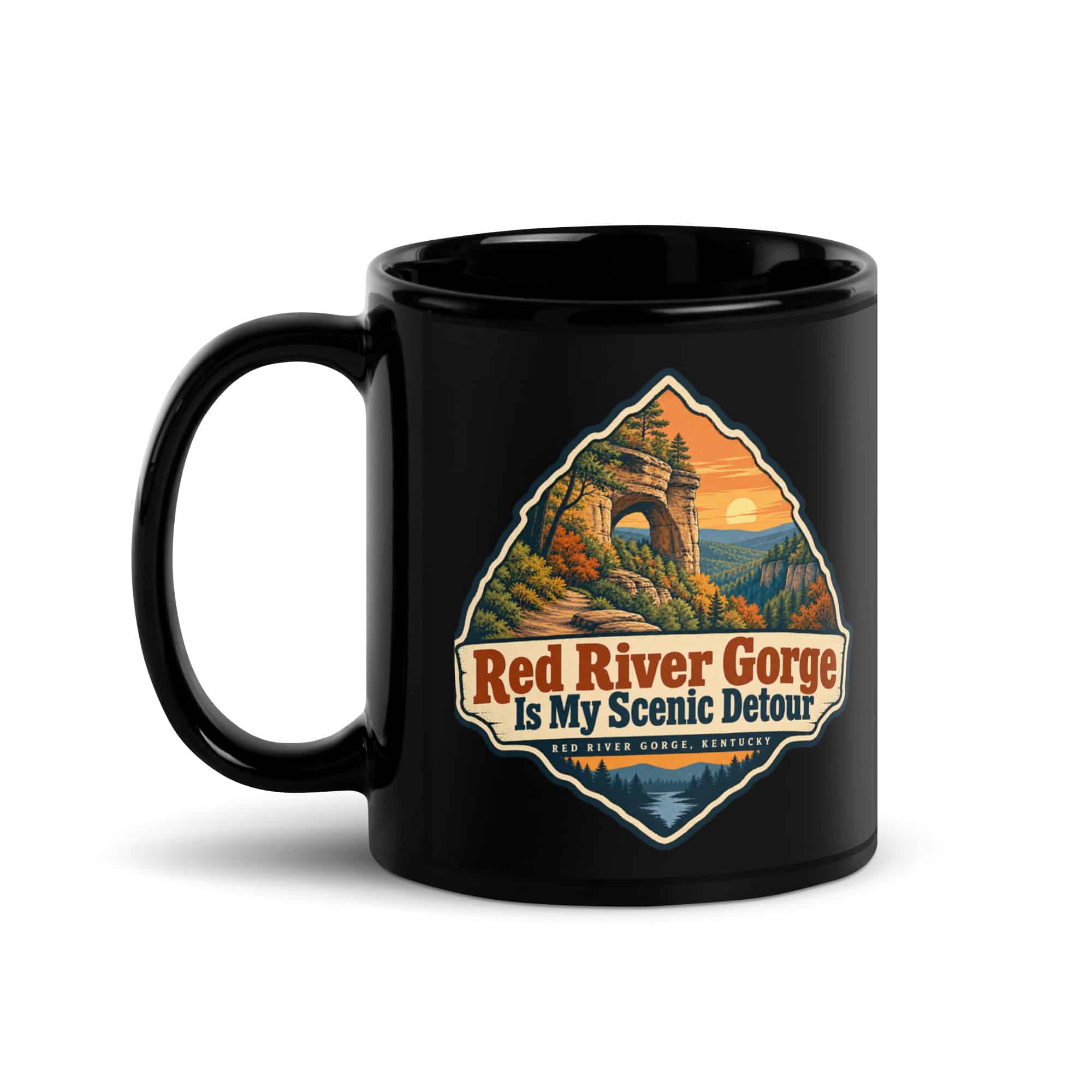 Red River Gorge Black Coffee Mug: Red River Gorge Is My Scenic Detour, Scenic Shield Badge