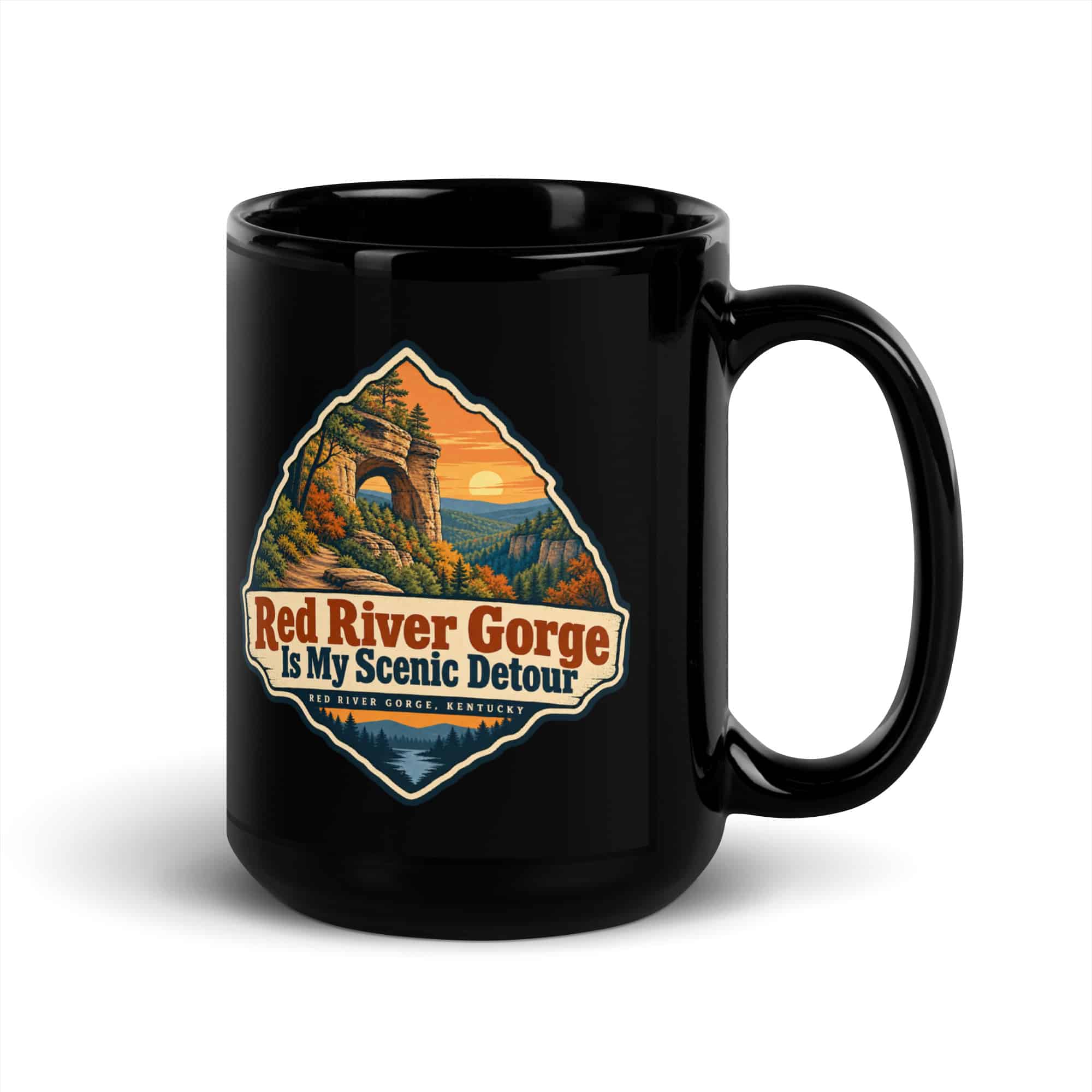 Red River Gorge Black Coffee Mug: Red River Gorge Is My Scenic Detour, Scenic Shield Badge