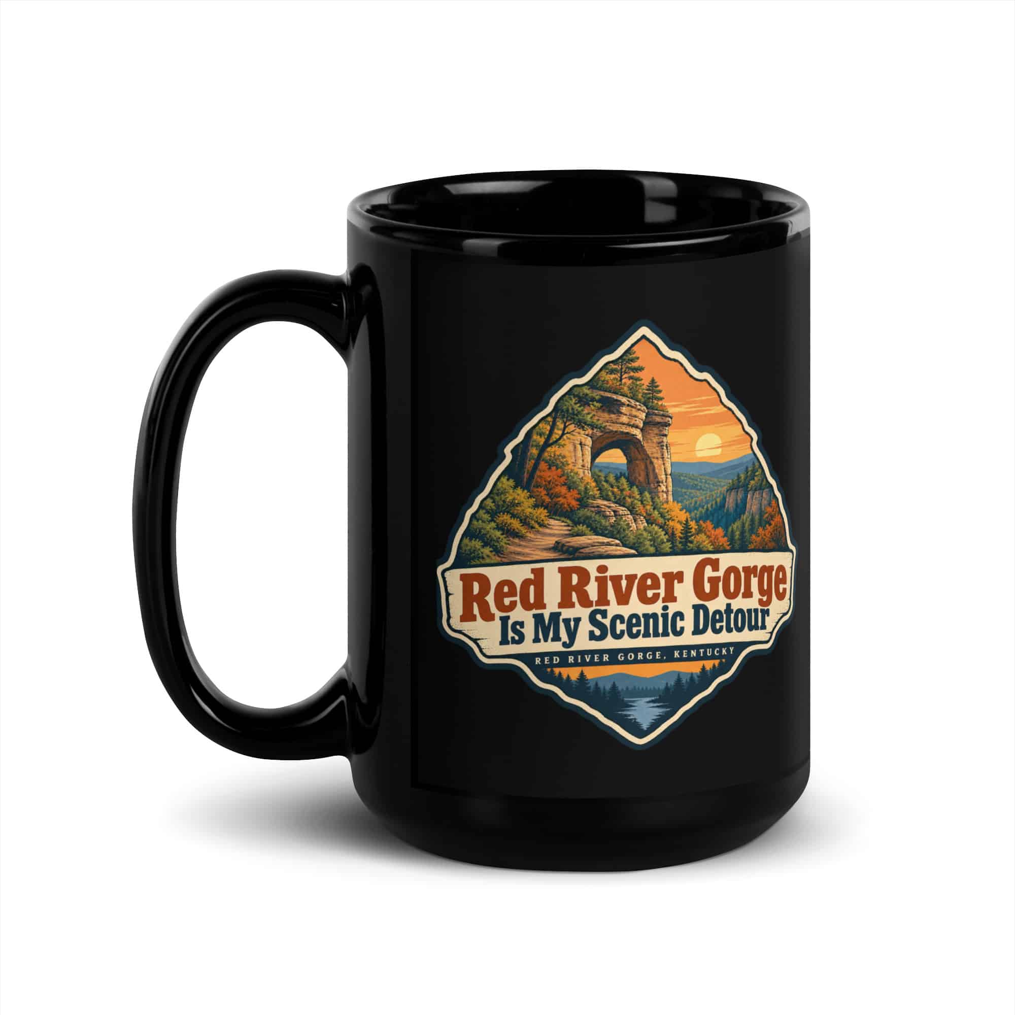 Red River Gorge Black Coffee Mug: Red River Gorge Is My Scenic Detour, Scenic Shield Badge