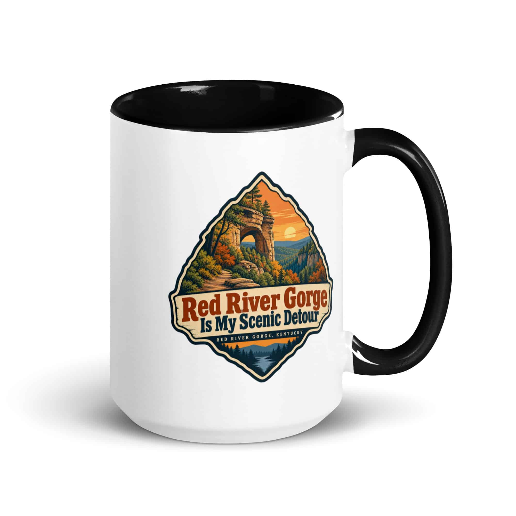 Red River Gorge Color Inside Coffee Mug: Red River Gorge Is My Scenic Detour, Scenic Shield Badge