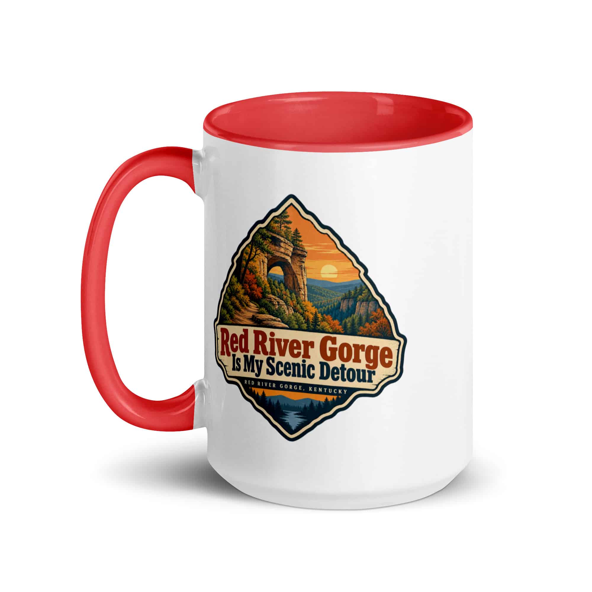 Red River Gorge Color Inside Coffee Mug: Red River Gorge Is My Scenic Detour, Scenic Shield Badge