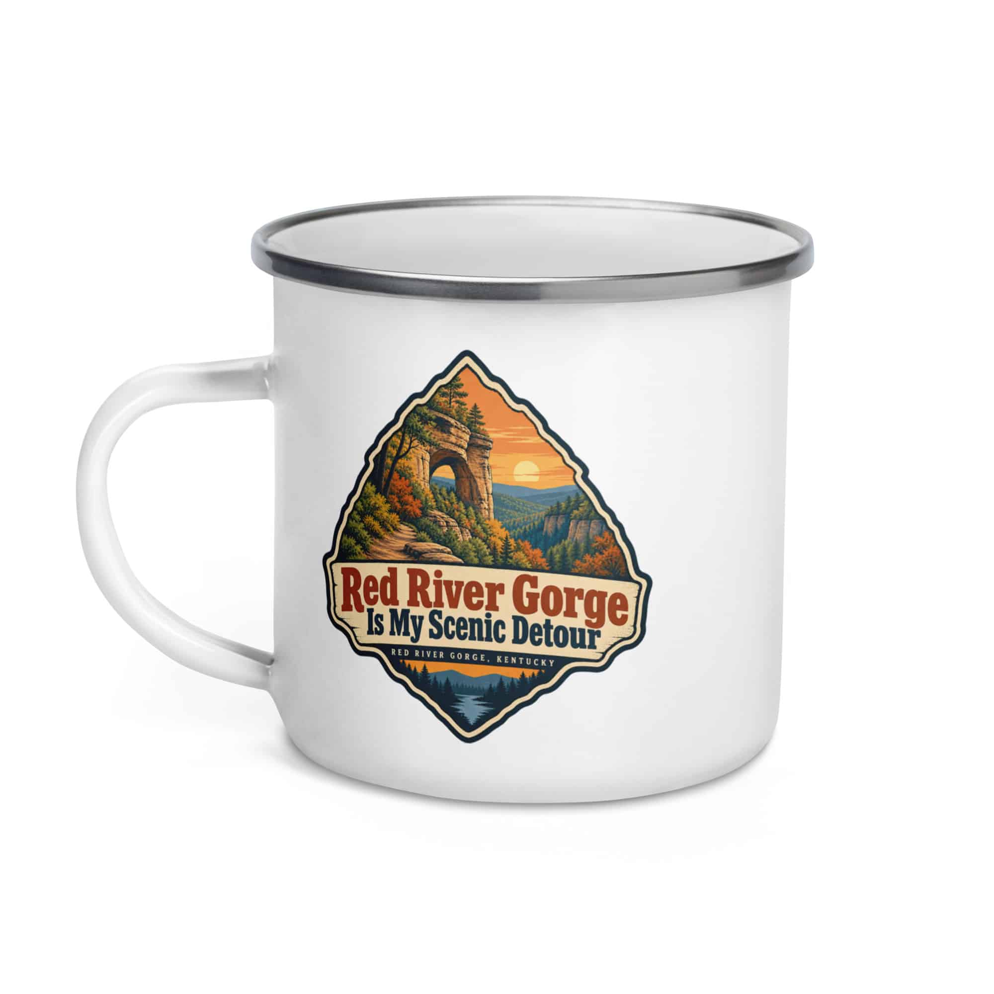 Red River Gorge Enamel Camp Mug: Red River Gorge Is My Scenic Detour, Scenic Shield Badge