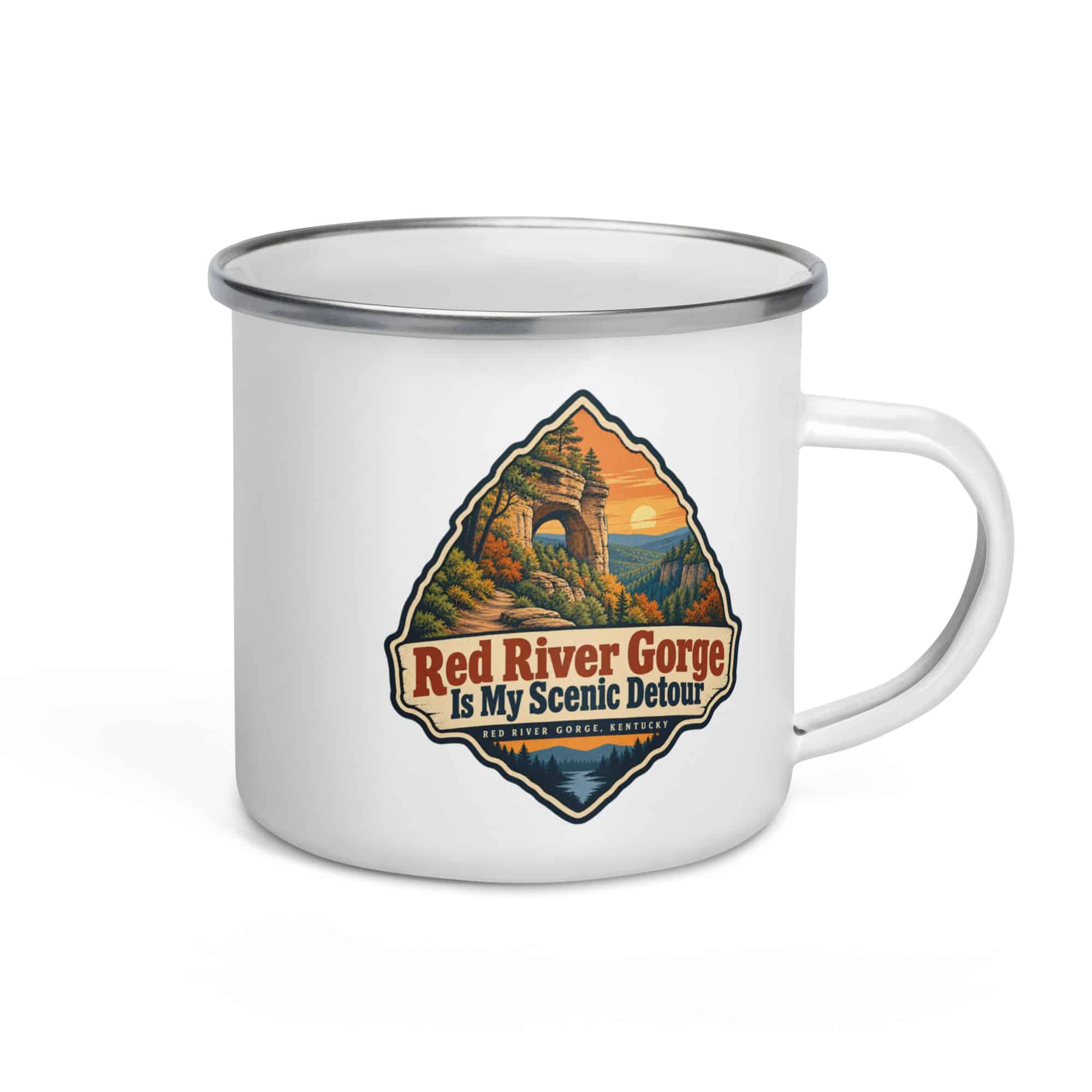 Red River Gorge Enamel Camp Mug: Red River Gorge Is My Scenic Detour, Scenic Shield Badge