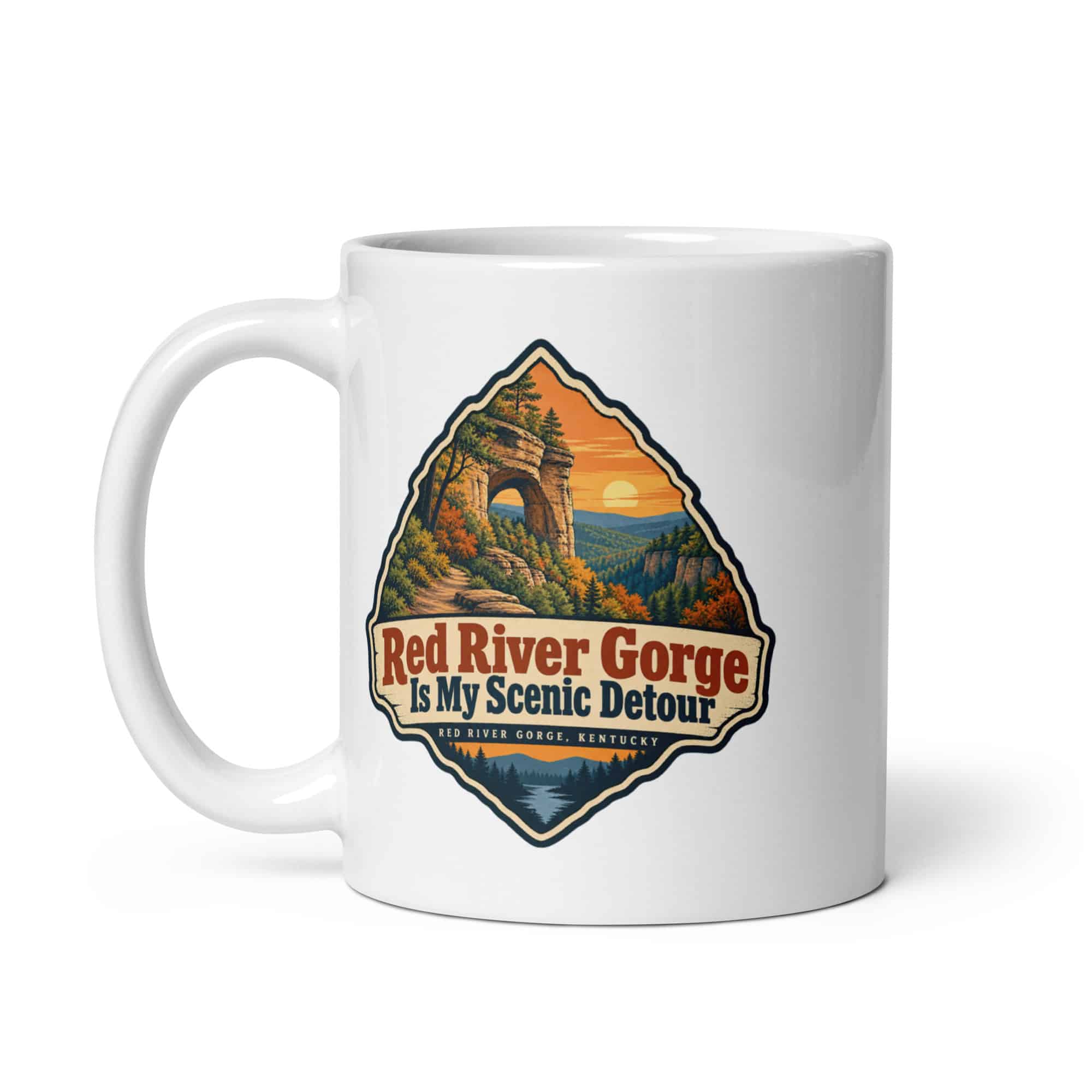 Red River Gorge White Ceramic Coffee Mug: Red River Gorge Is My Scenic Detour, Scenic Shield Badge
