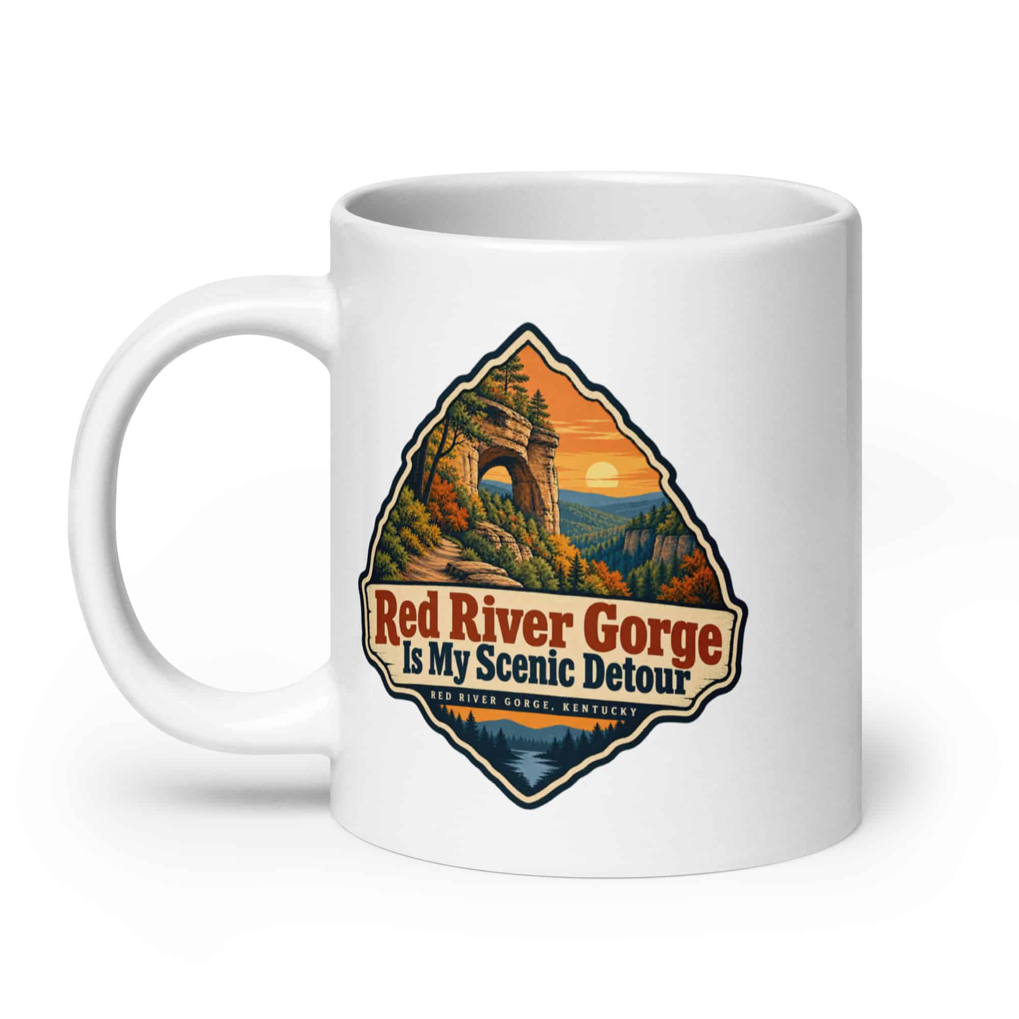 Red River Gorge White Ceramic Coffee Mug: Red River Gorge Is My Scenic Detour, Scenic Shield Badge