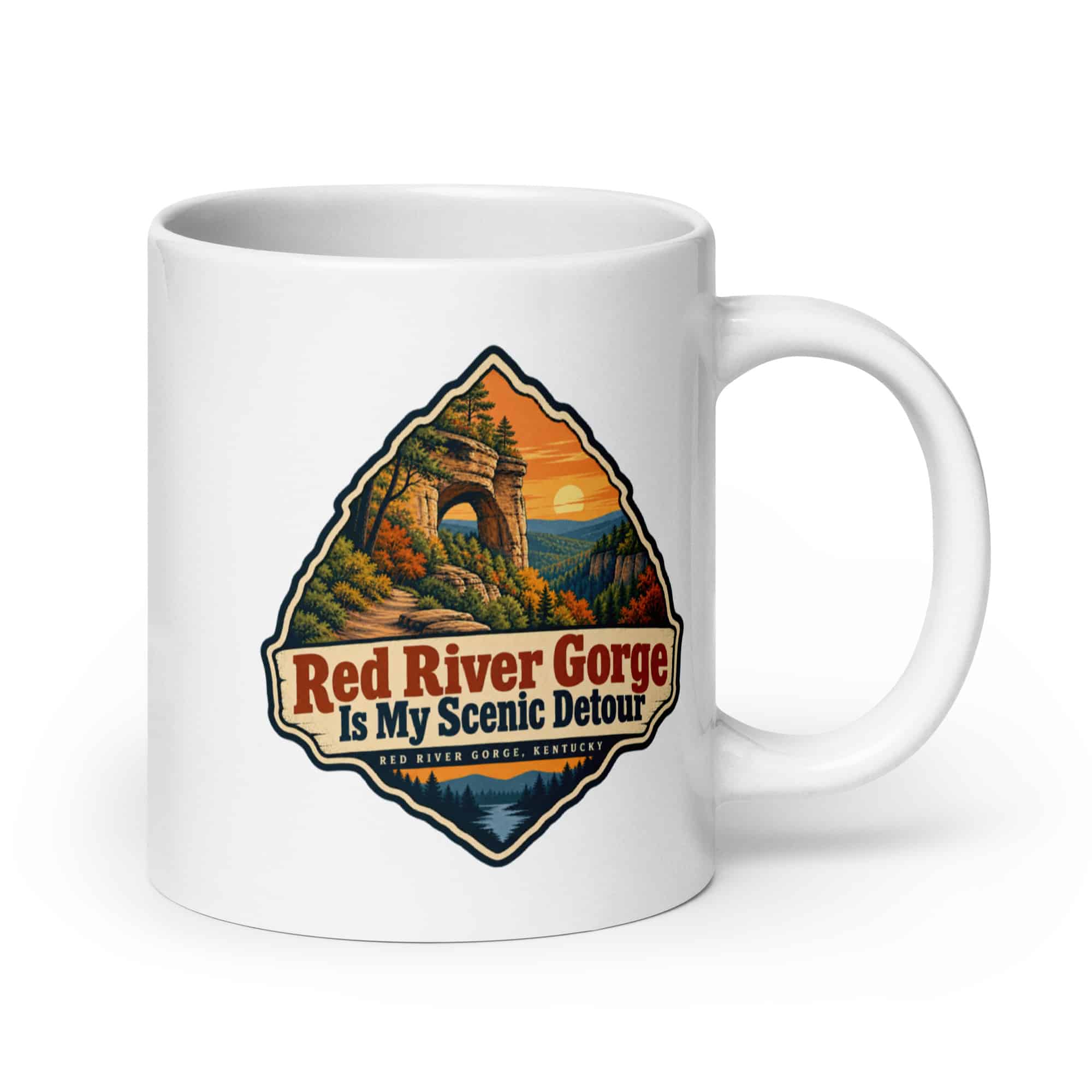 Red River Gorge White Ceramic Coffee Mug: Red River Gorge Is My Scenic Detour, Scenic Shield Badge