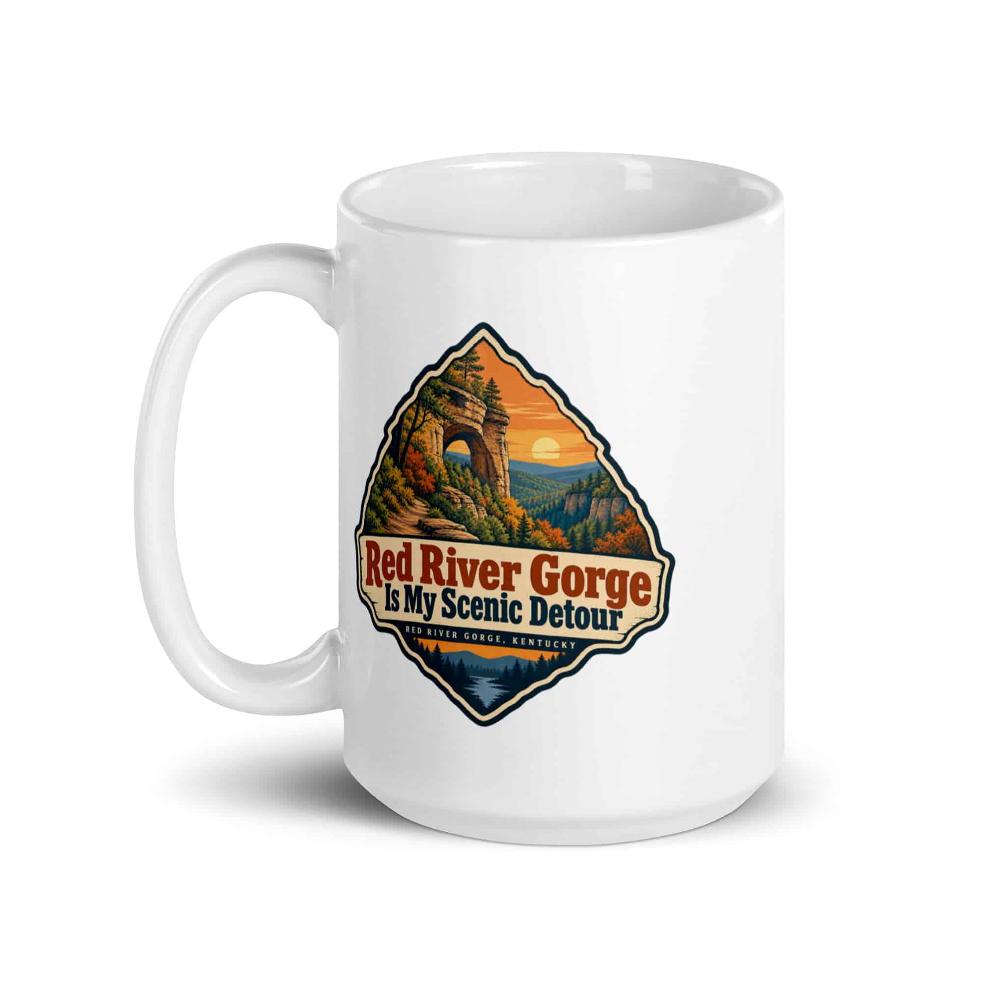 Red River Gorge White Ceramic Coffee Mug: Red River Gorge Is My Scenic Detour, Scenic Shield Badge