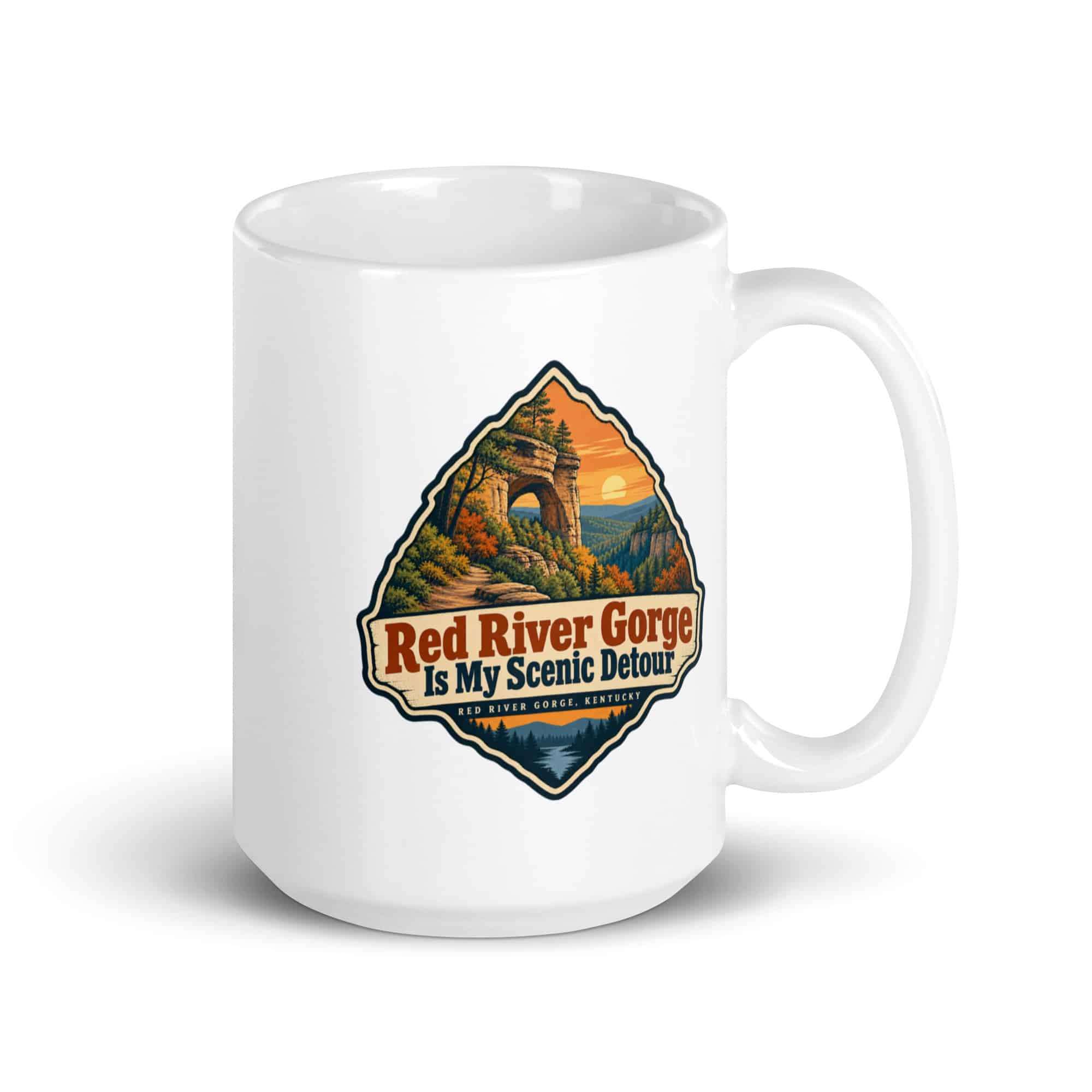 Red River Gorge White Ceramic Coffee Mug: Red River Gorge Is My Scenic Detour, Scenic Shield Badge