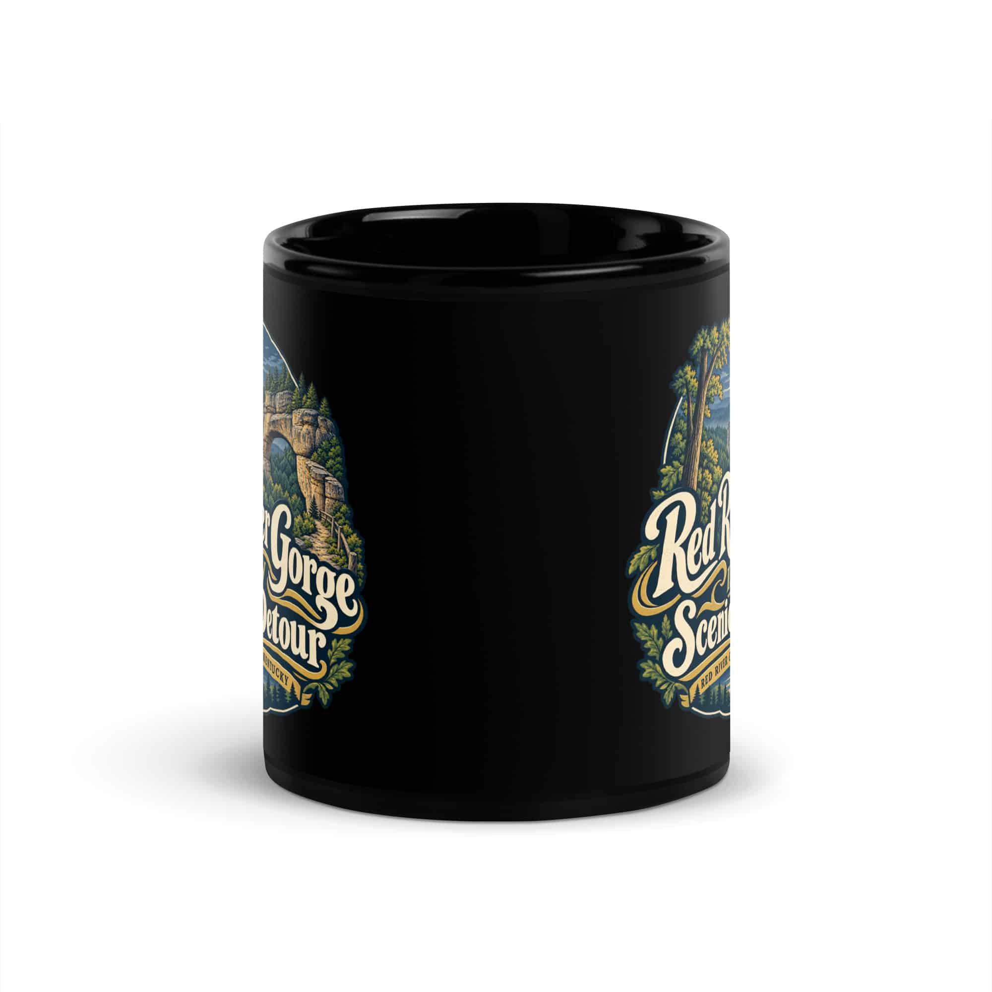 Red River Gorge Black Coffee Mug: Red River Gorge Is My Scenic Detour, Woodland Scenic Lettering