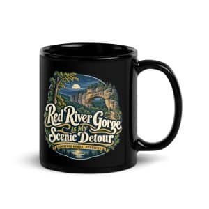 Red River Gorge Black Coffee Mug: Red River Gorge Is My Scenic Detour, Woodland Scenic Lettering - 11 oz - Handle on Right