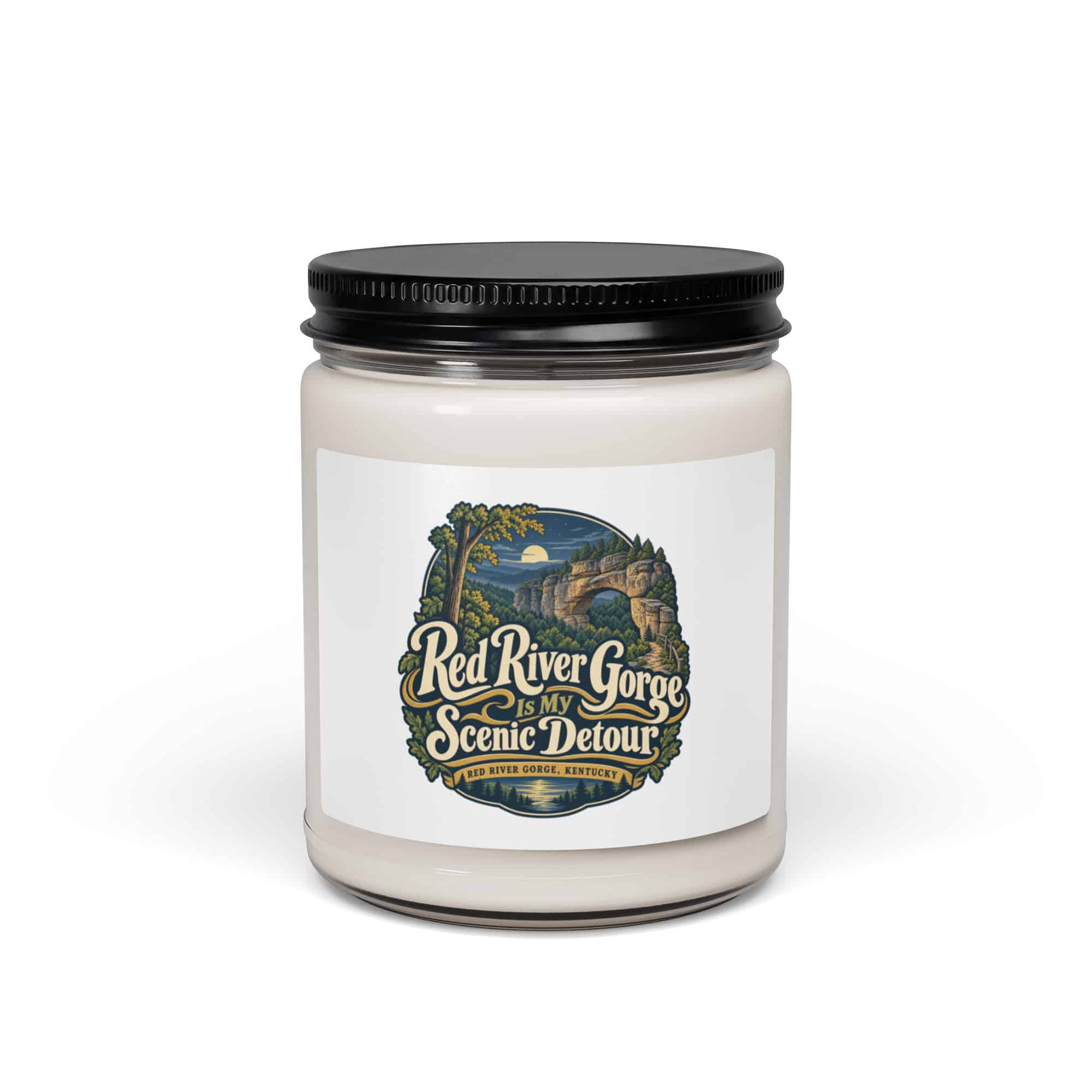 Red River Gorge Soy Wax Candle: Red River Gorge Is My Scenic Detour, Woodland Scenic Lettering
