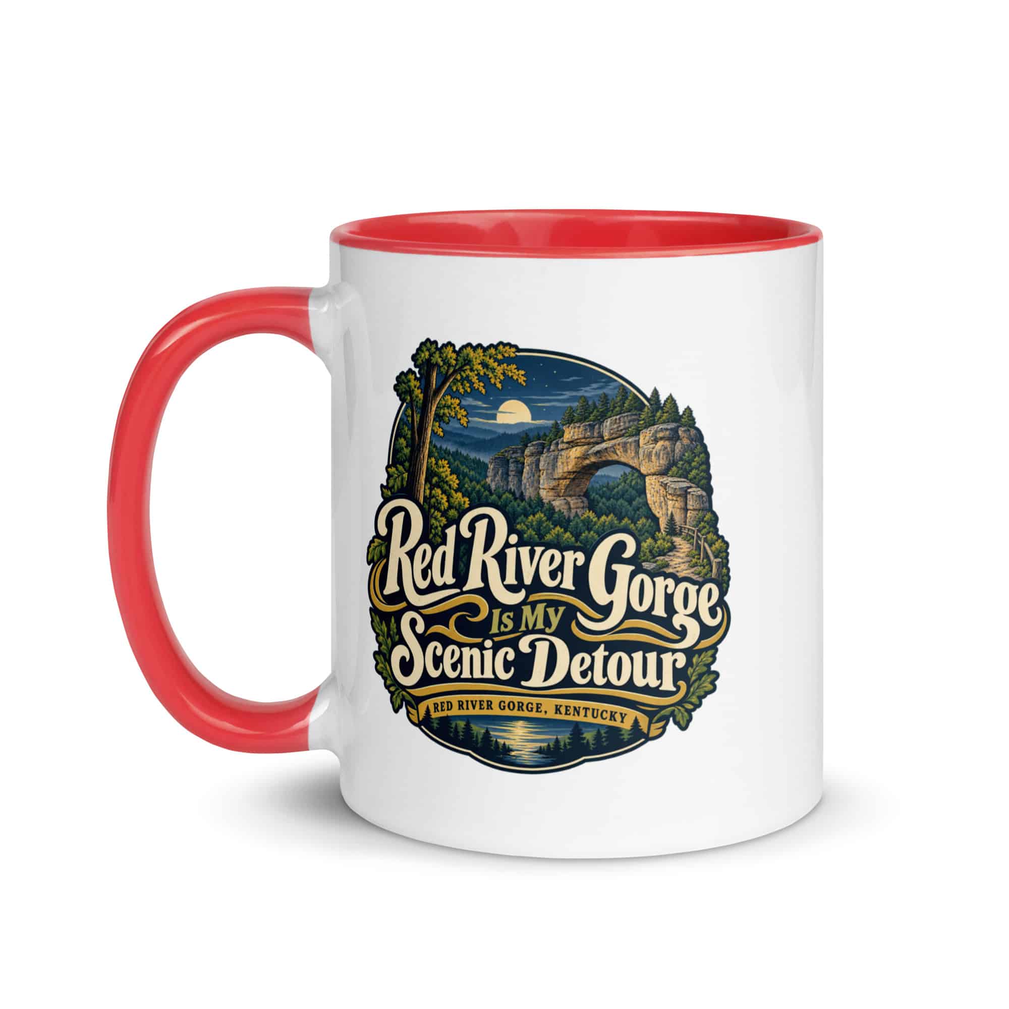 Red River Gorge Color Inside Coffee Mug: Red River Gorge Is My Scenic Detour, Woodland Scenic Lettering