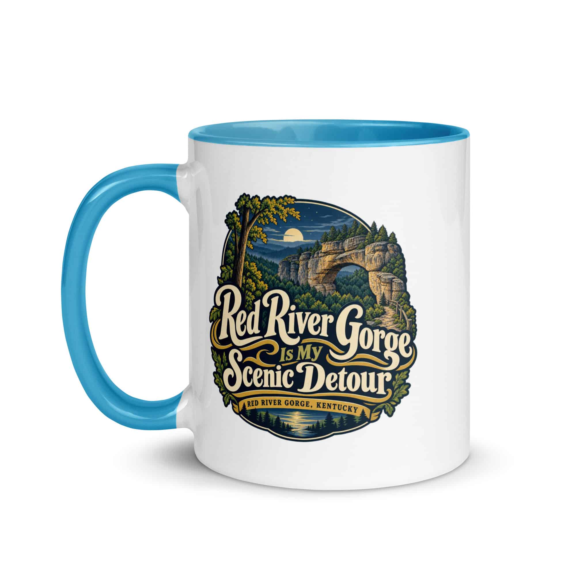Red River Gorge Color Inside Coffee Mug: Red River Gorge Is My Scenic Detour, Woodland Scenic Lettering