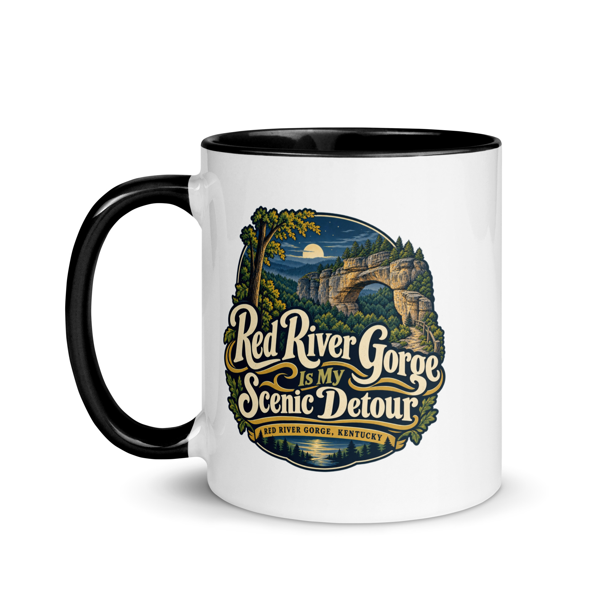 Red River Gorge Color Inside Coffee Mug: Red River Gorge Is My Scenic Detour, Woodland Scenic Lettering