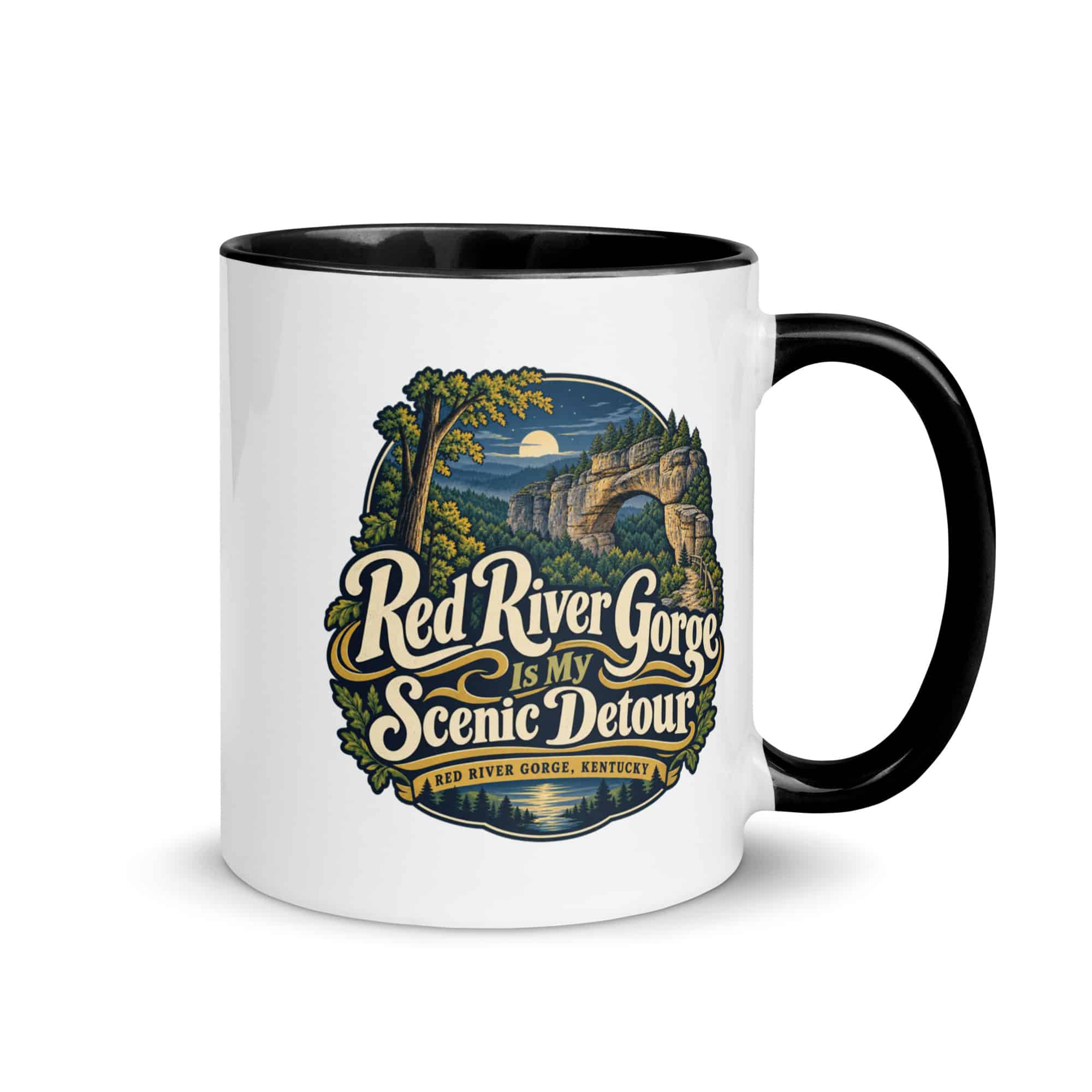 Red River Gorge Color Inside Coffee Mug: Red River Gorge Is My Scenic Detour, Woodland Scenic Lettering