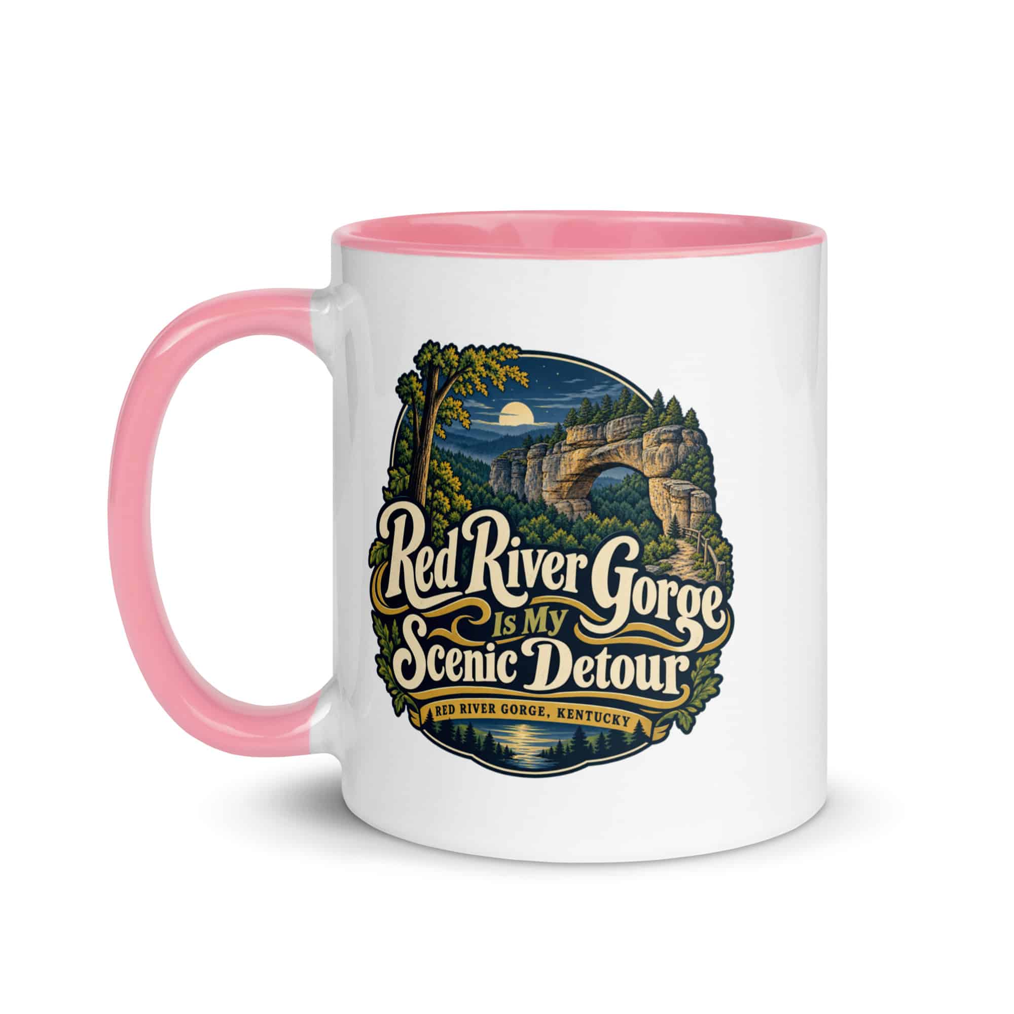 Red River Gorge Color Inside Coffee Mug: Red River Gorge Is My Scenic Detour, Woodland Scenic Lettering