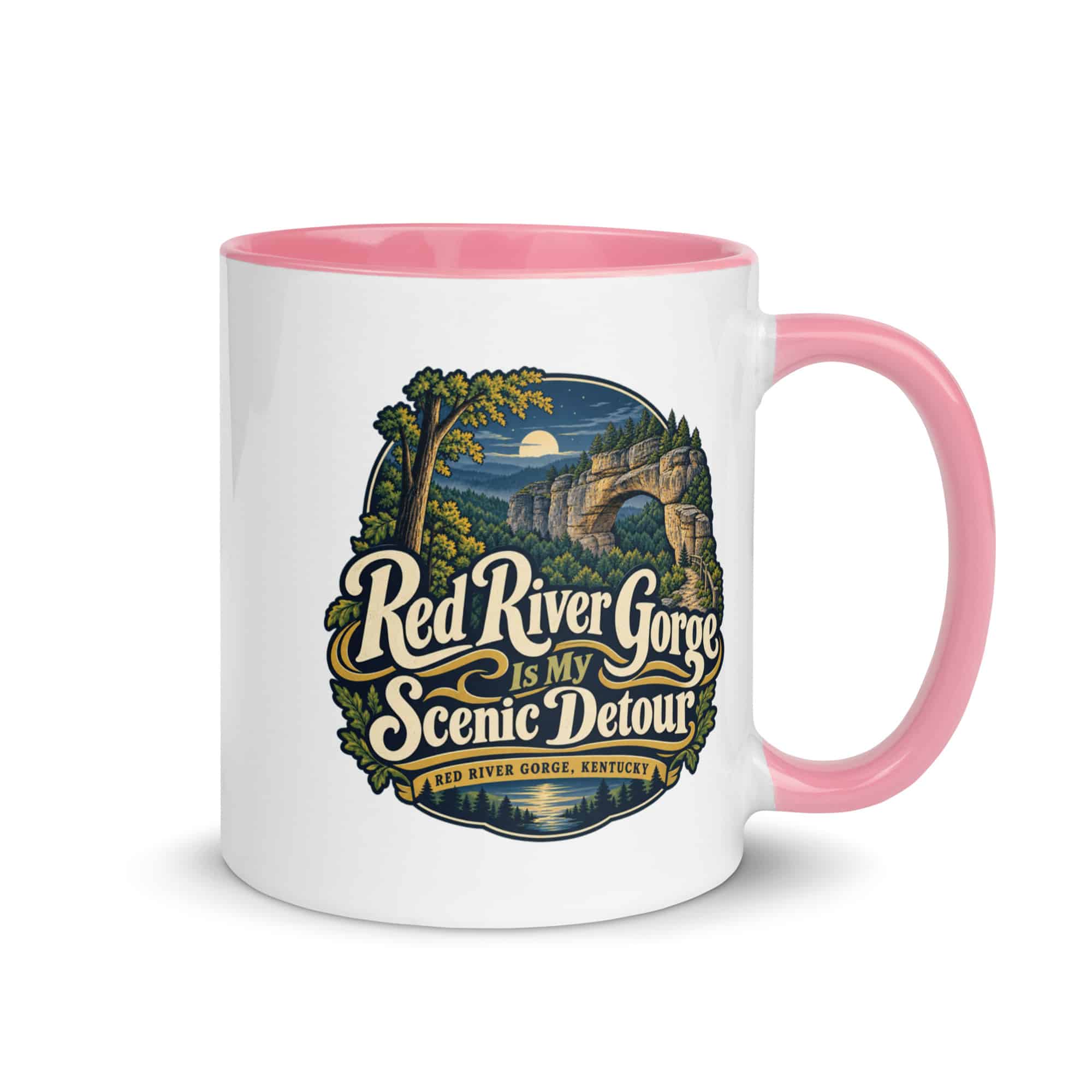 Red River Gorge Color Inside Coffee Mug: Red River Gorge Is My Scenic Detour, Woodland Scenic Lettering