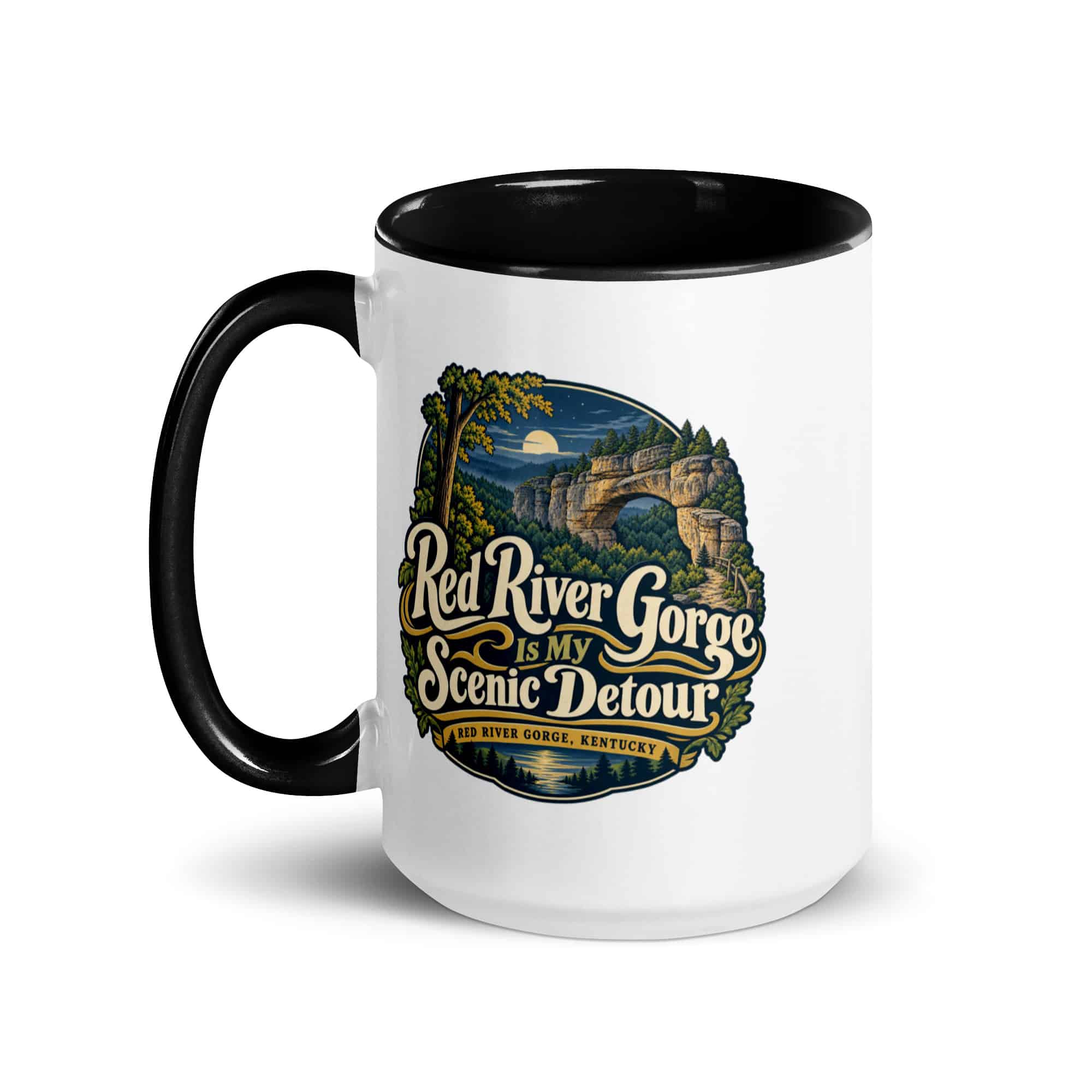 Red River Gorge Color Inside Coffee Mug: Red River Gorge Is My Scenic Detour, Woodland Scenic Lettering