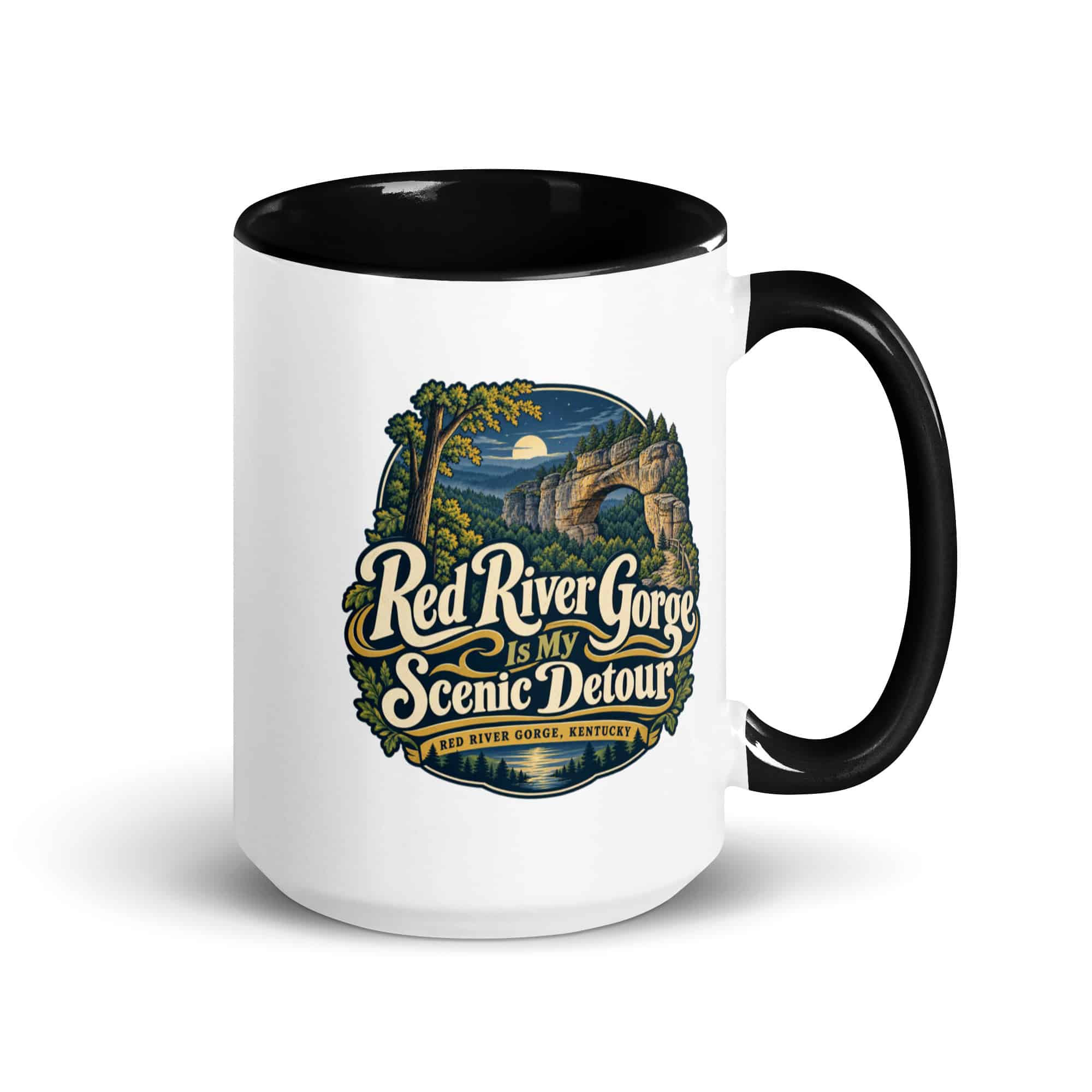 Red River Gorge Color Inside Coffee Mug: Red River Gorge Is My Scenic Detour, Woodland Scenic Lettering