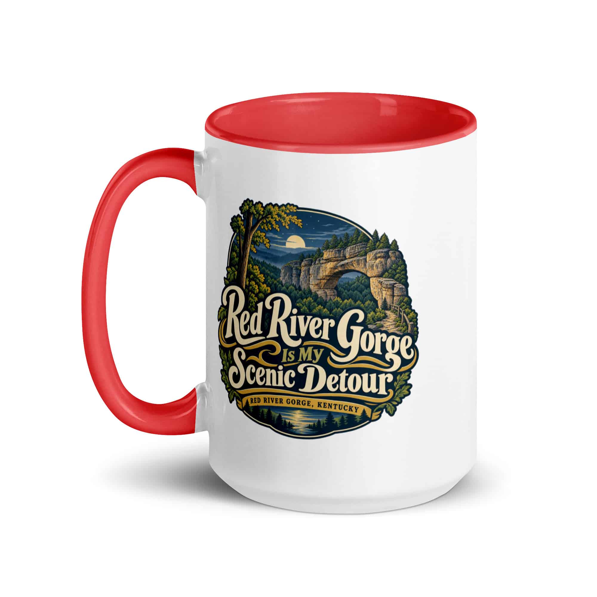 Red River Gorge Color Inside Coffee Mug: Red River Gorge Is My Scenic Detour, Woodland Scenic Lettering