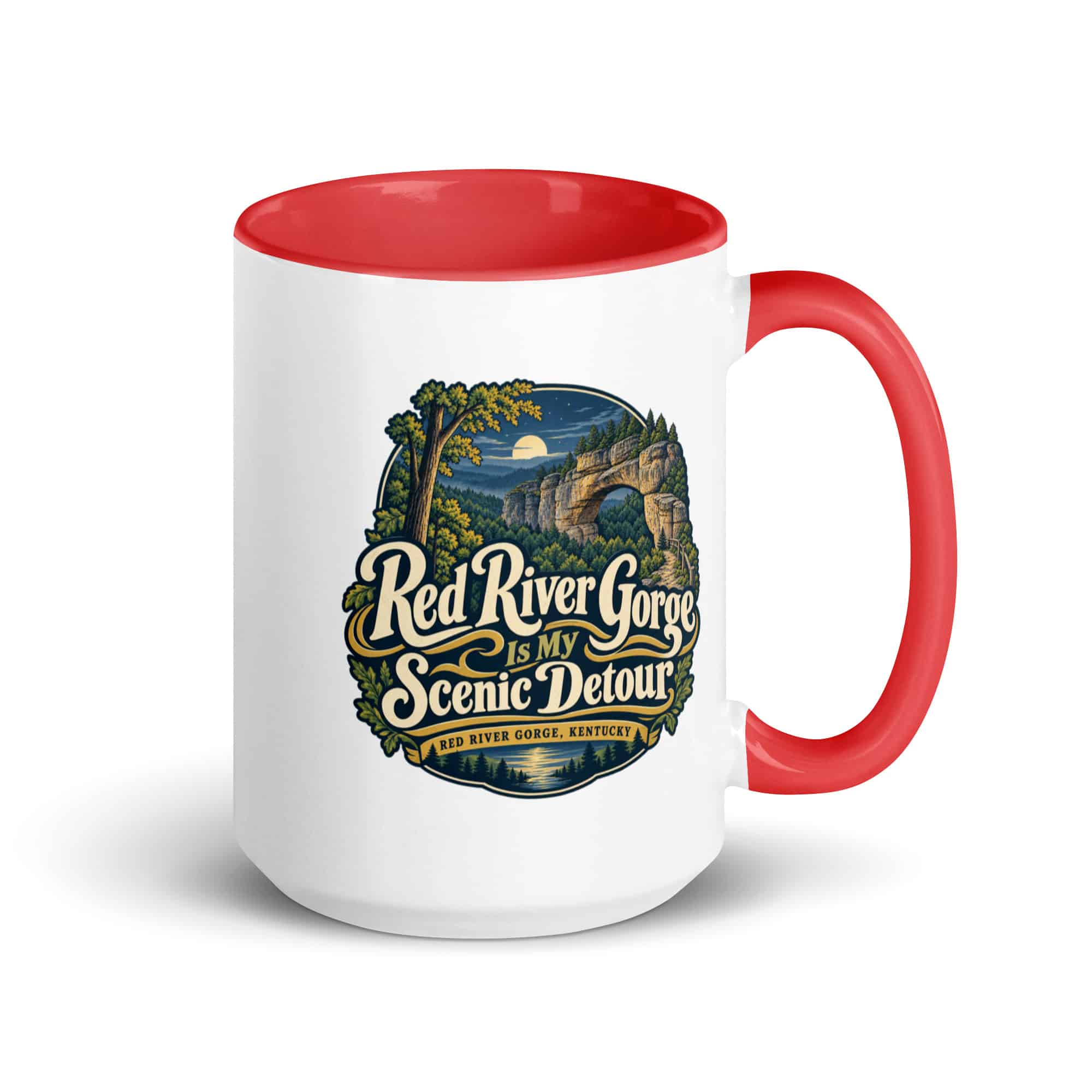Red River Gorge Color Inside Coffee Mug: Red River Gorge Is My Scenic Detour, Woodland Scenic Lettering