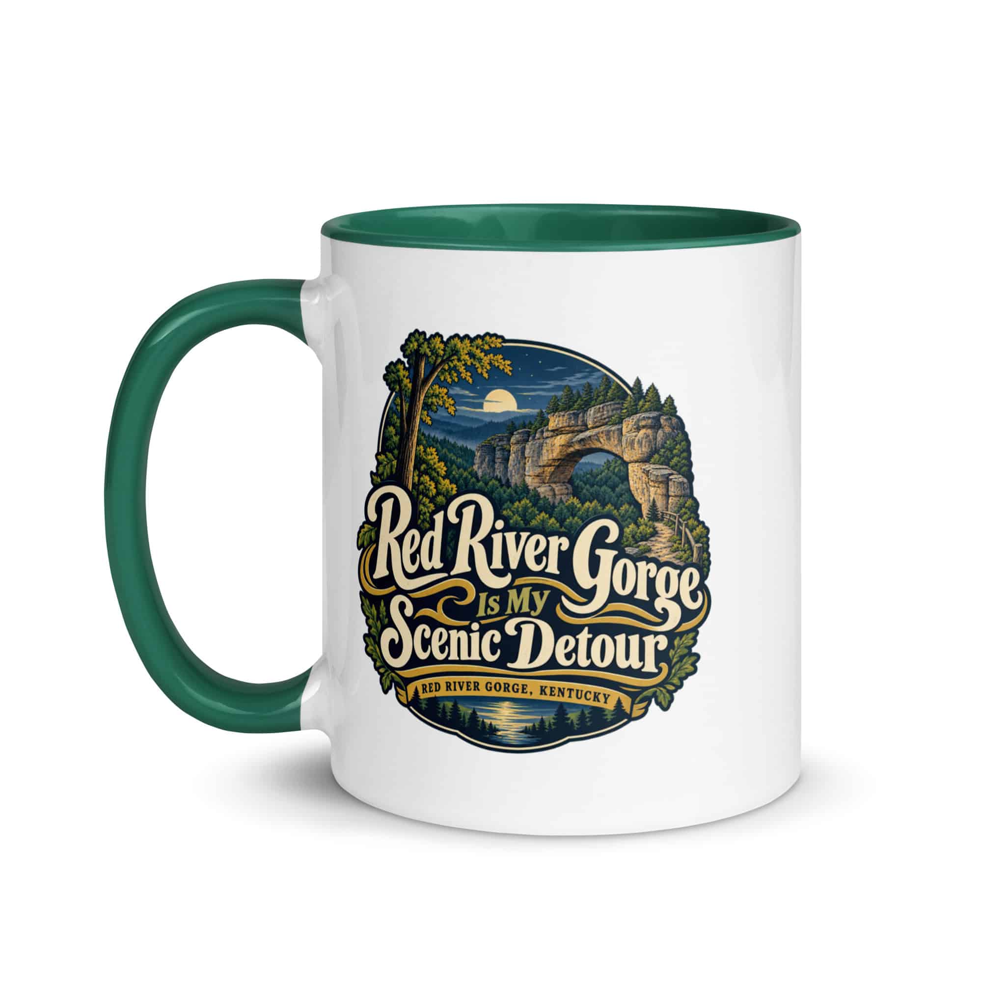 Red River Gorge Color Inside Coffee Mug: Red River Gorge Is My Scenic Detour, Woodland Scenic Lettering