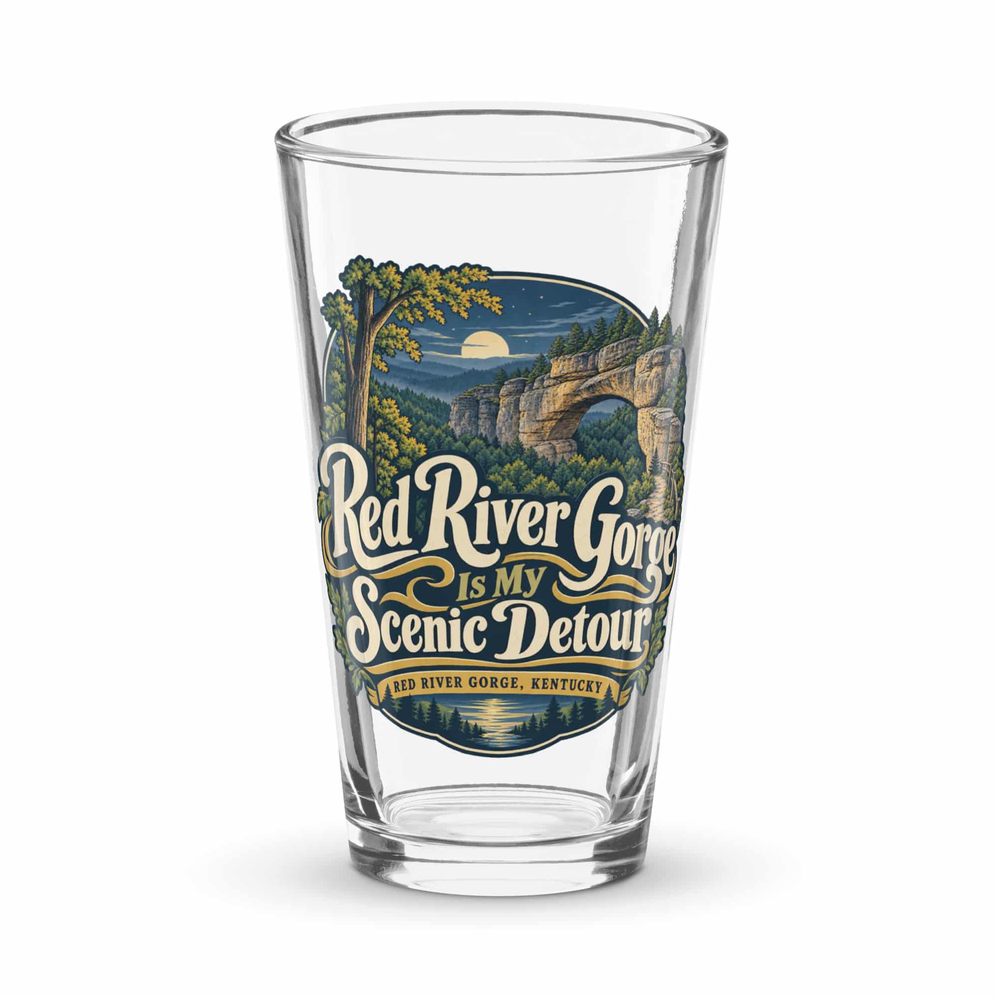 Red River Gorge Pint Glass: Red River Gorge Is My Scenic Detour, Woodland Scenic Lettering