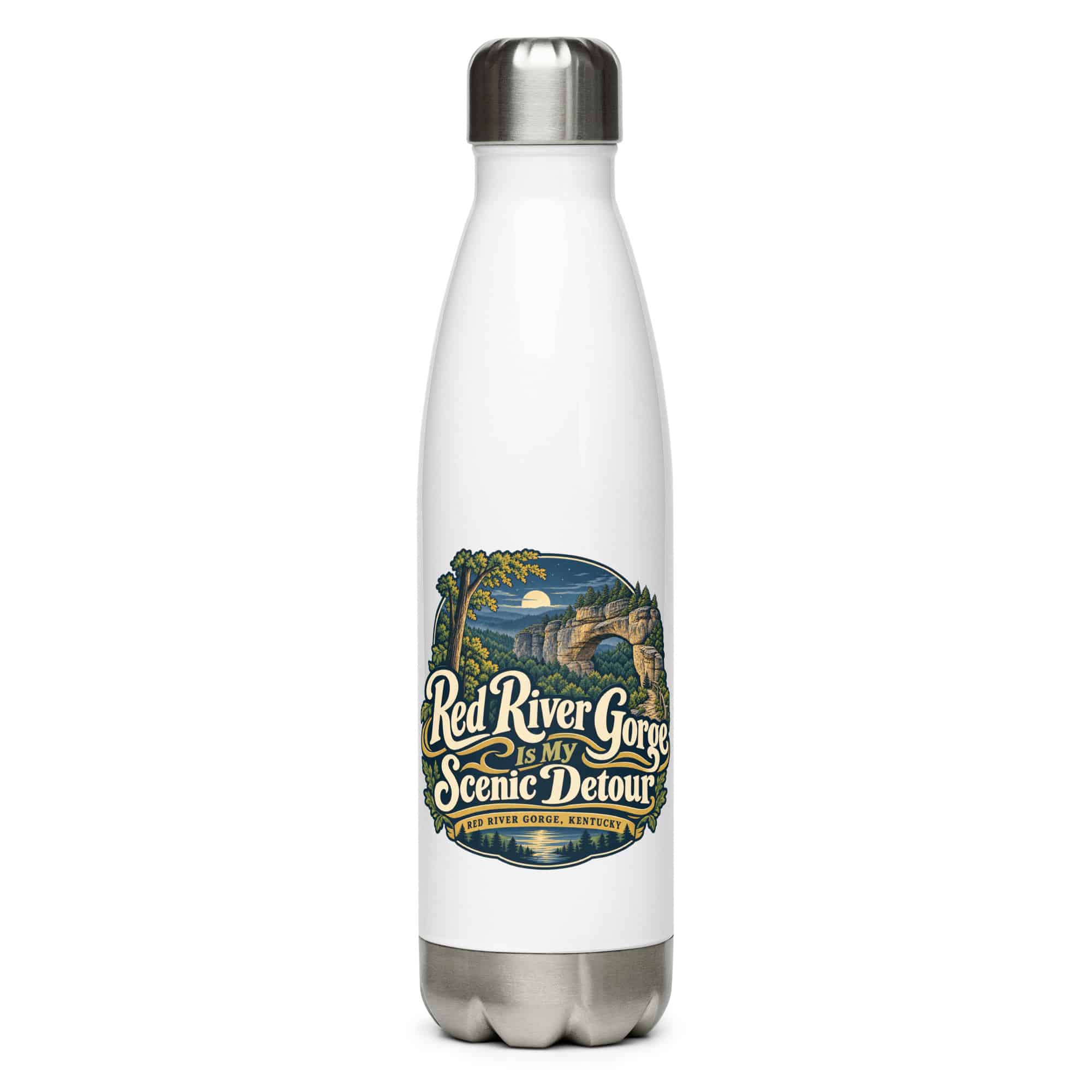 Red River Gorge Stainless Steel Water Bottle: Red River Gorge Is My Scenic Detour, Woodland Scenic Lettering