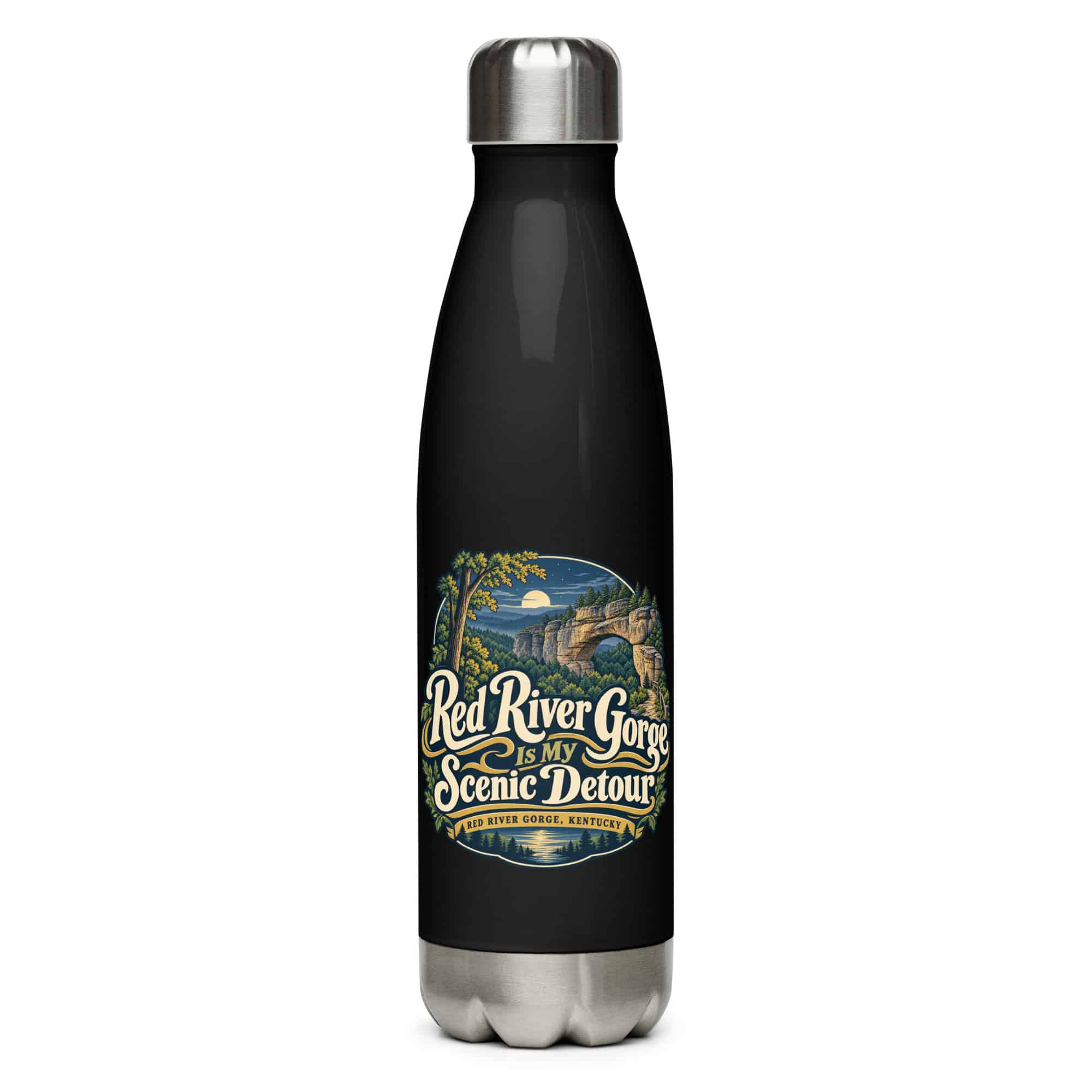Red River Gorge Stainless Steel Water Bottle: Red River Gorge Is My Scenic Detour, Woodland Scenic Lettering