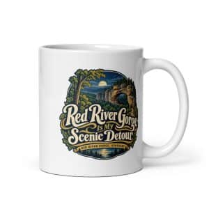 Red River Gorge White Ceramic Coffee Mug: Red River Gorge Is My Scenic Detour, Woodland Scenic Lettering - 11 oz - Main