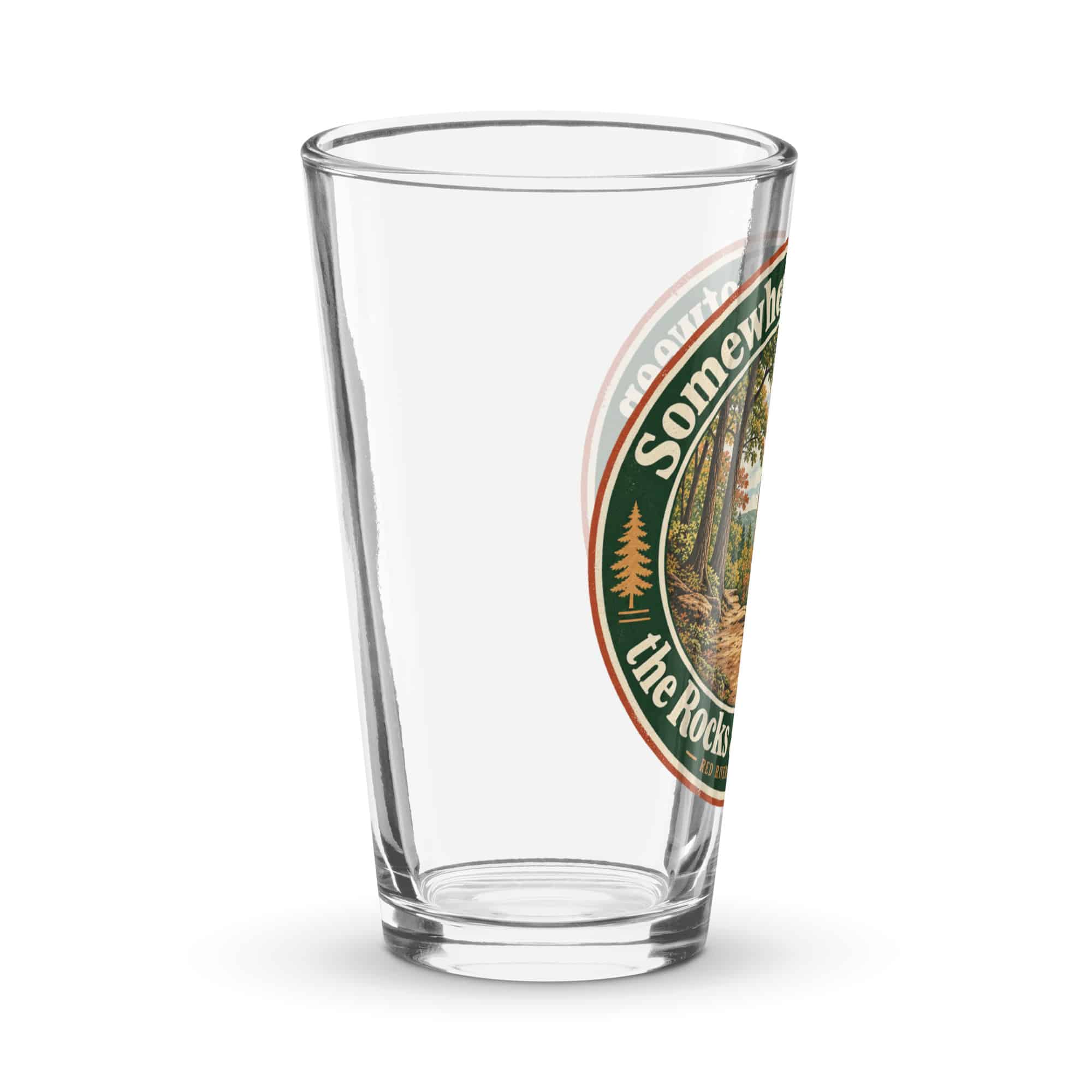 Red River Gorge Pint Glass: Somewhere Between the Rocks and the Trees, Vintage Round Badge