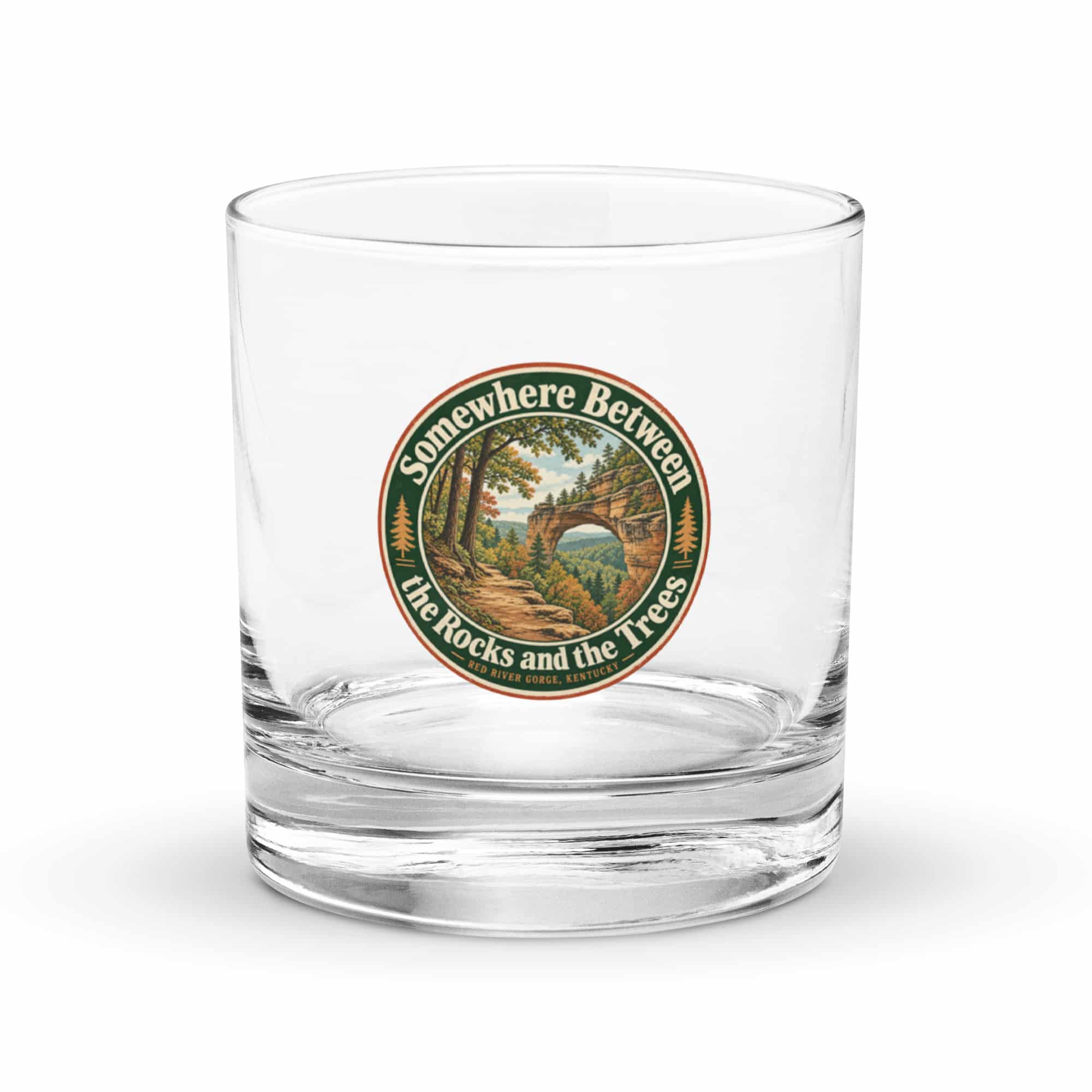 Red River Gorge Rocks Glass: Somewhere Between the Rocks and the Trees, Vintage Round Badge