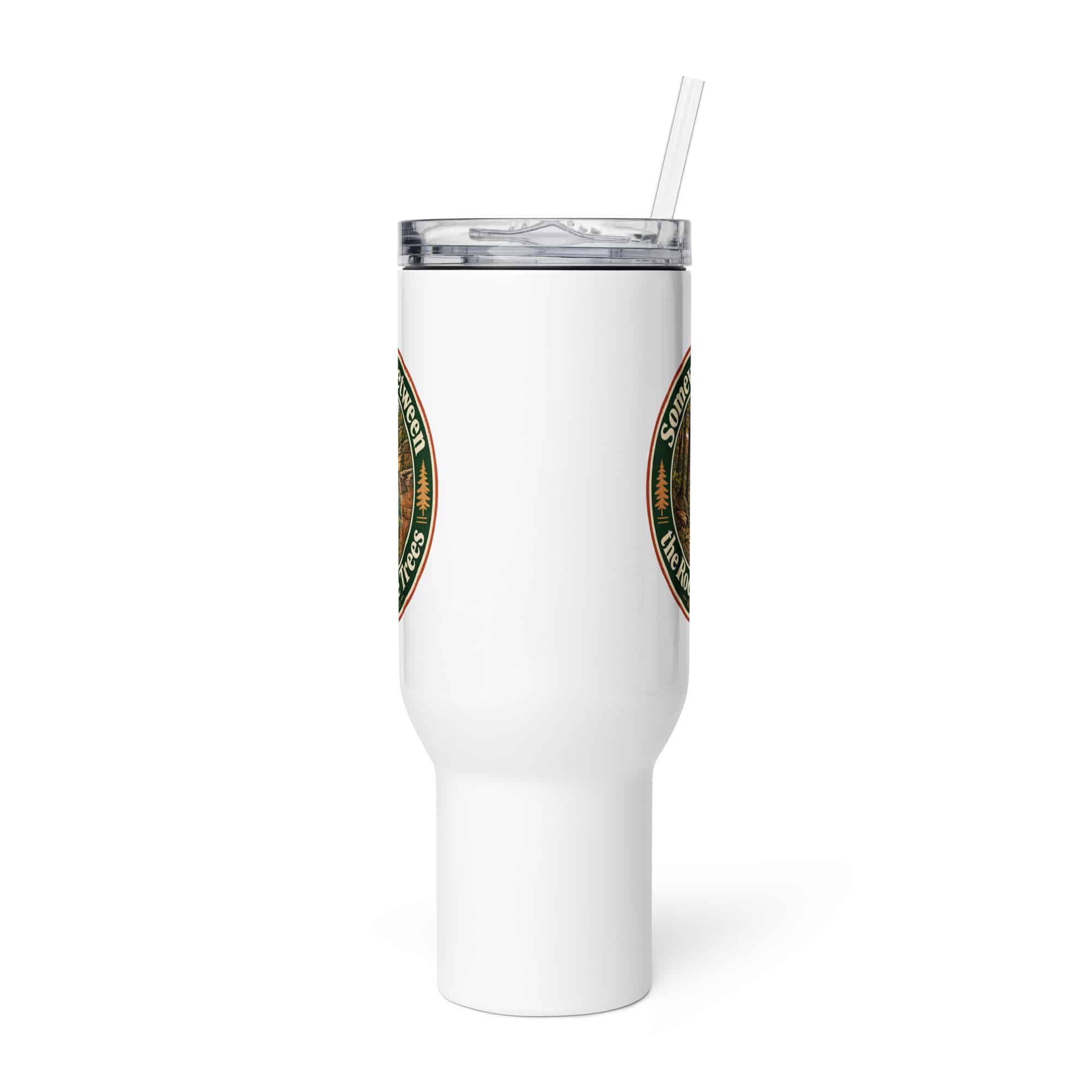 Red River Gorge Travel Mug: Somewhere Between the Rocks and the Trees, Vintage Round Badge