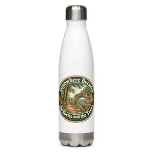 Red River Gorge Stainless Steel Water Bottle: Somewhere Between the Rocks and the Trees, Vintage Round Badge - 17 oz - Main