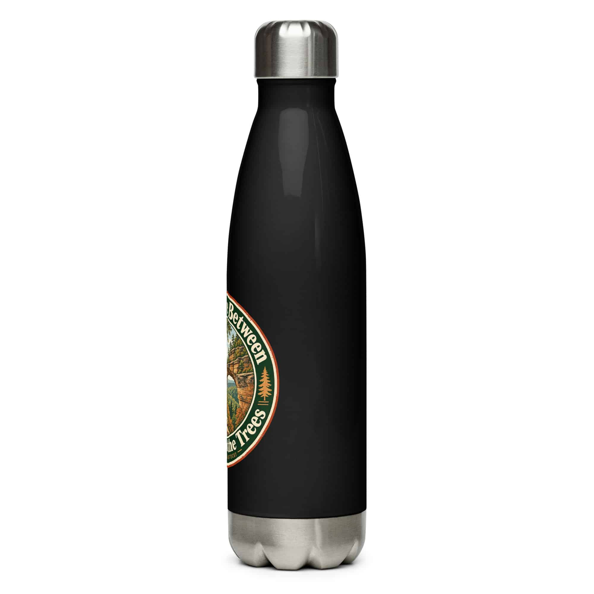 Red River Gorge Stainless Steel Water Bottle: Somewhere Between the Rocks and the Trees, Vintage Round Badge
