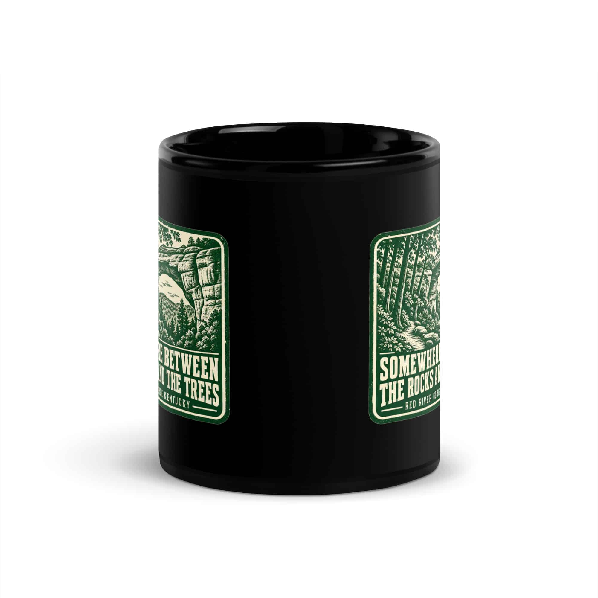 Red River Gorge Black Coffee Mug: Somewhere Between the Rocks and the Trees, Forest Ink Stamp