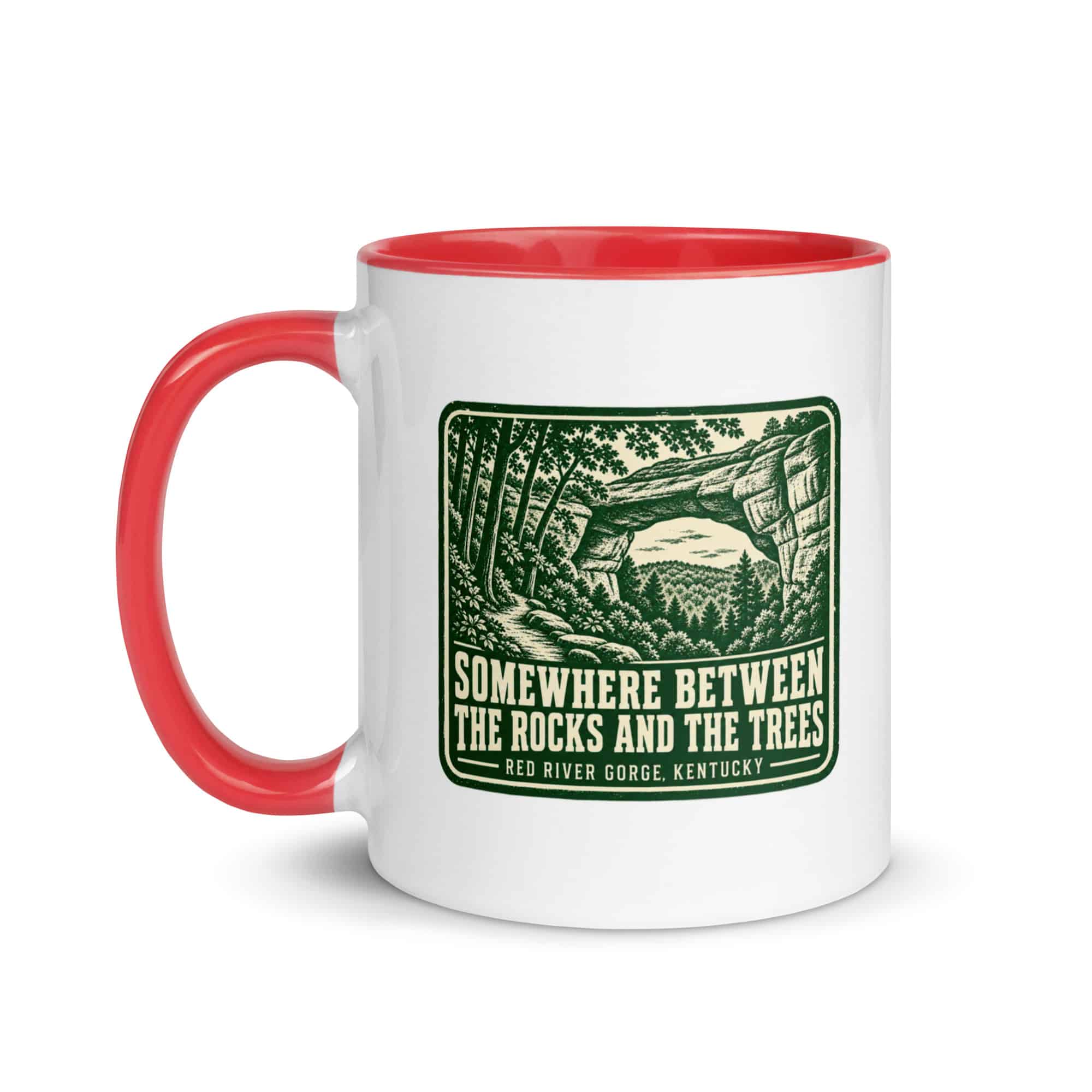 Red River Gorge Color Inside Coffee Mug: Somewhere Between the Rocks and the Trees, Forest Ink Stamp