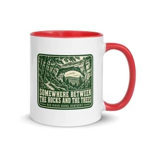 Red River Gorge Color Inside Coffee Mug: Somewhere Between the Rocks and the Trees, Forest Ink Stamp - 11 oz - Main