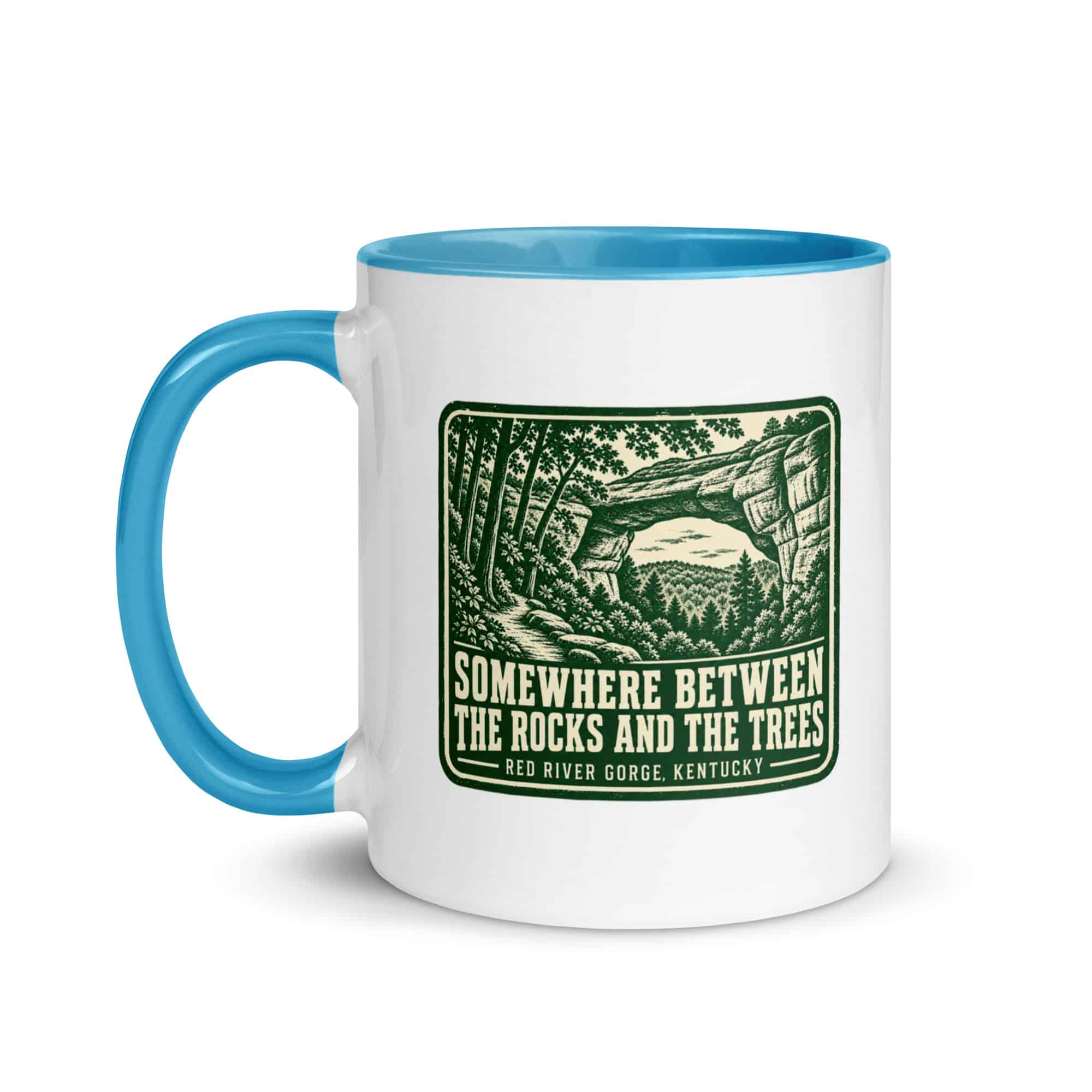 Red River Gorge Color Inside Coffee Mug: Somewhere Between the Rocks and the Trees, Forest Ink Stamp