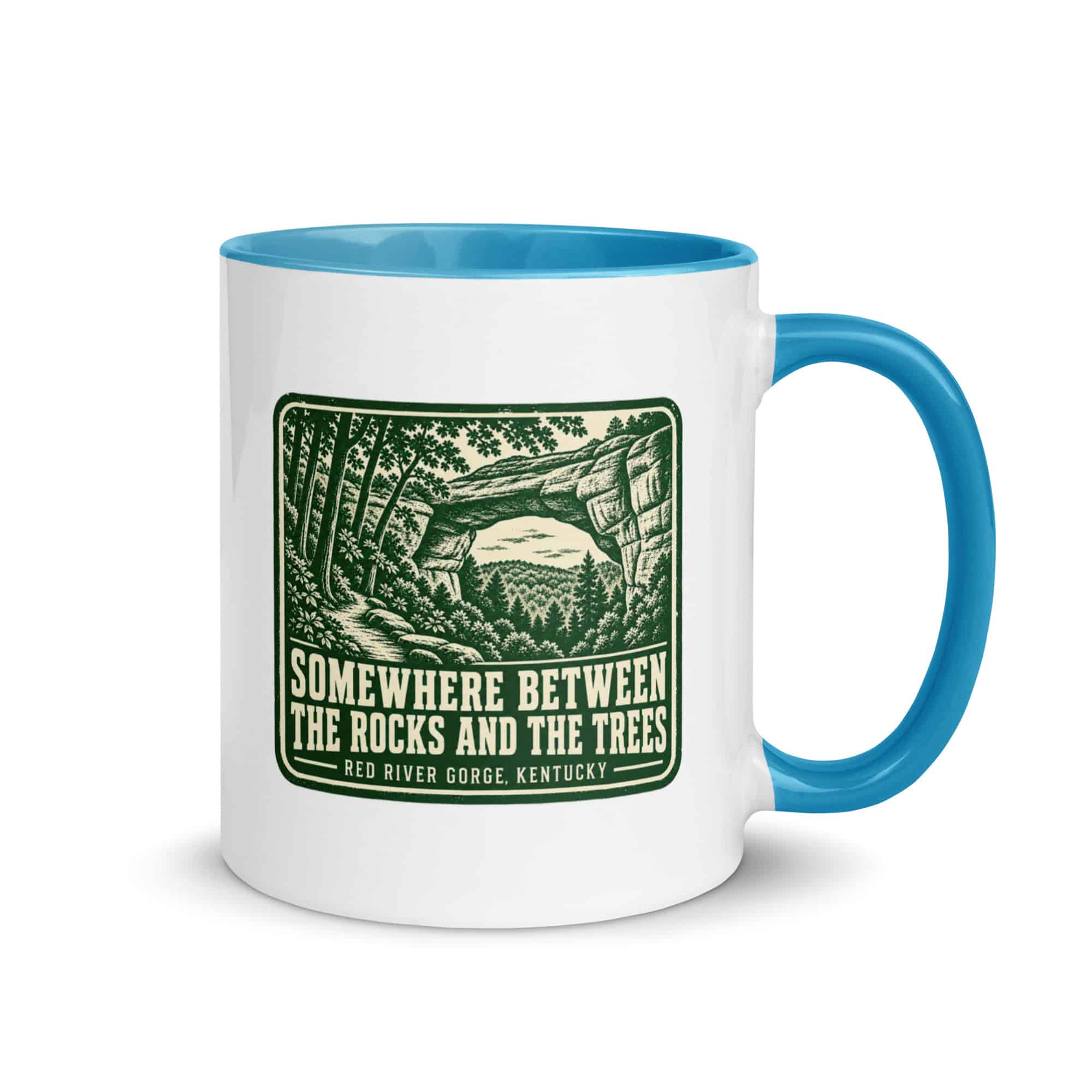 Red River Gorge Color Inside Coffee Mug: Somewhere Between the Rocks and the Trees, Forest Ink Stamp